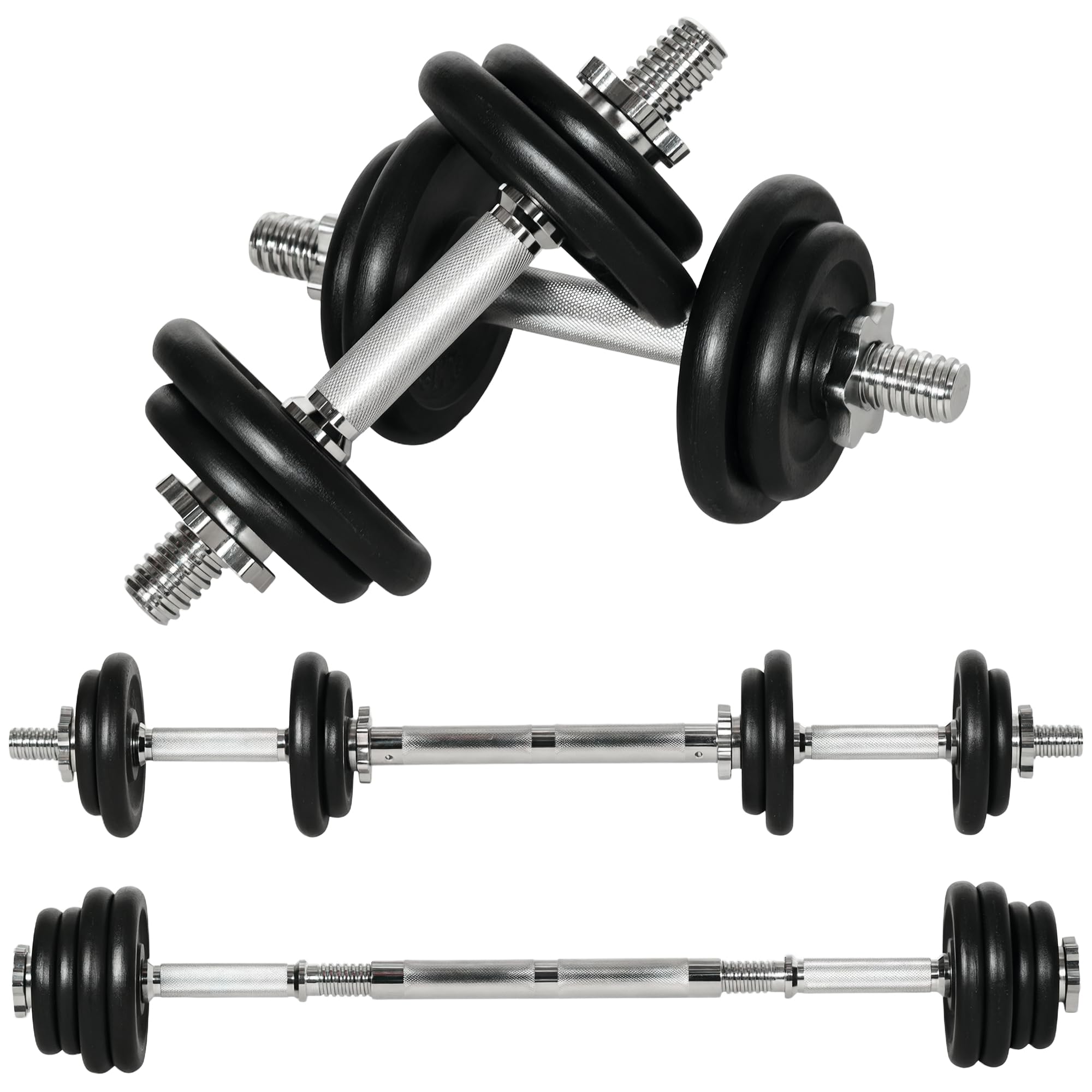 HOMCOM Hantelset 2er Verstellbar bis 20 KG mit Verbindungsrohr Dumbbell | Kurzhantel Set, 2 Kurzhanteln, Langhanteln, Hanteln Set, Kurzhantelset, Krafttraining, Zuhause, Fitnessstudio