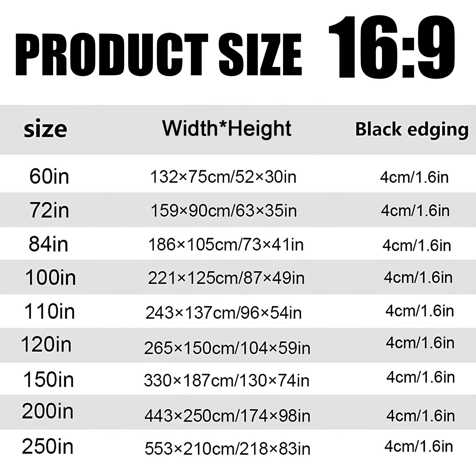 Telo Proiettore Esterno Portatile 120/150/250 Pollici per Home Theater Cinema Campeggio, Schermo Proiettore16:9 4K Full HD, Anti Rughe Pieghevole(72inch(16:9))