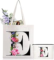 Vista 11 de Andeiltech - Bolsa de lona con inicial floral, personalizada, bolsa de maquillaje con monograma, regalo para damas de honor, cumpleaños, boda