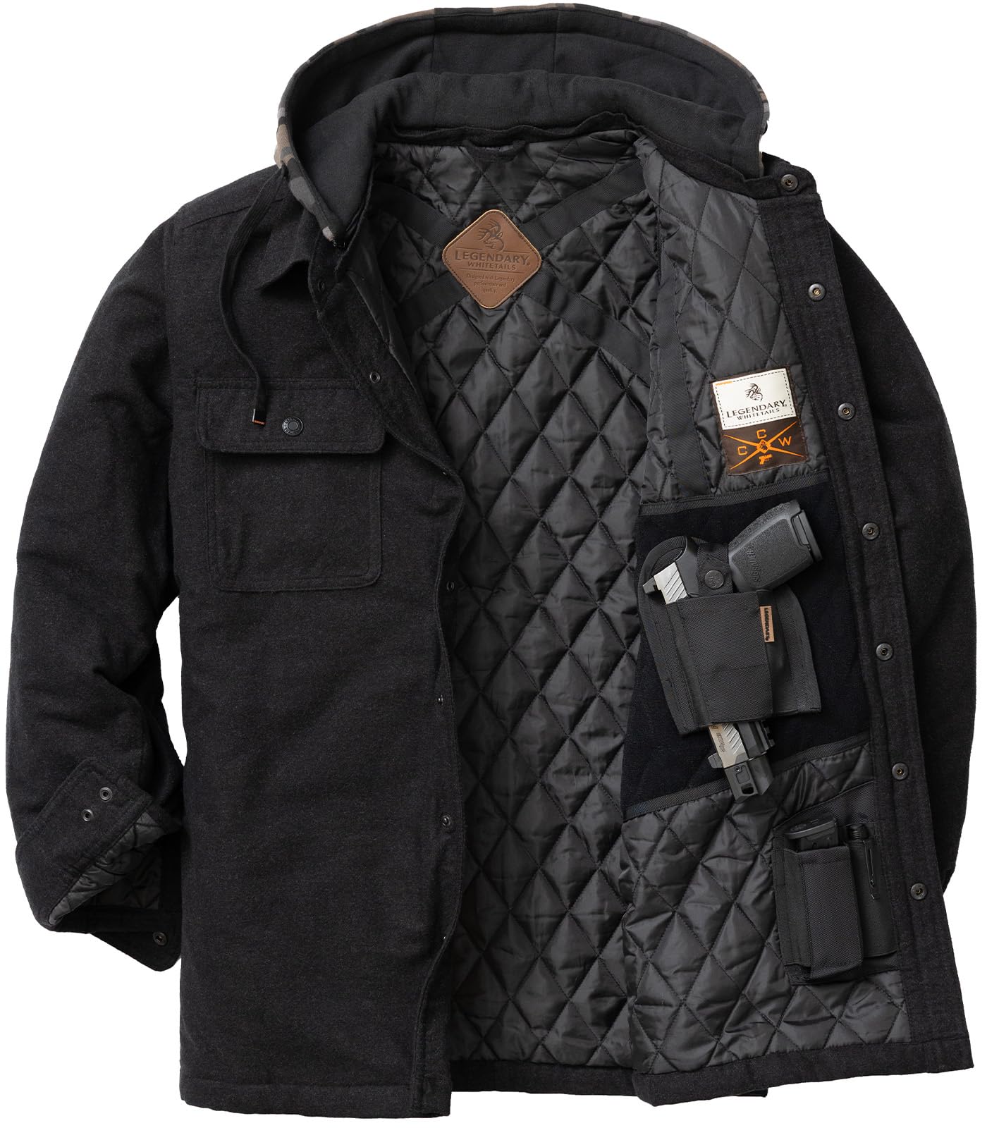 Legendary Whitetails Men's Ccw Hooded Flannel Shirt Jacket Quilted Shacket
