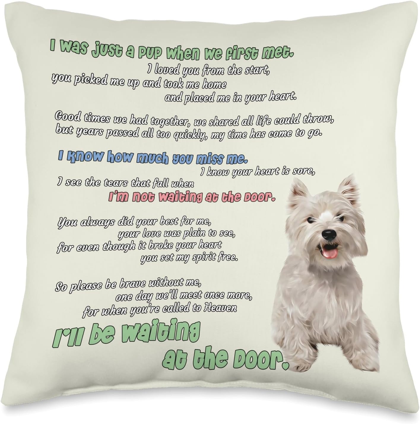 Westie Memorial Sympathy Gift Pet Dog Keepsake Cushion Throw Pillow