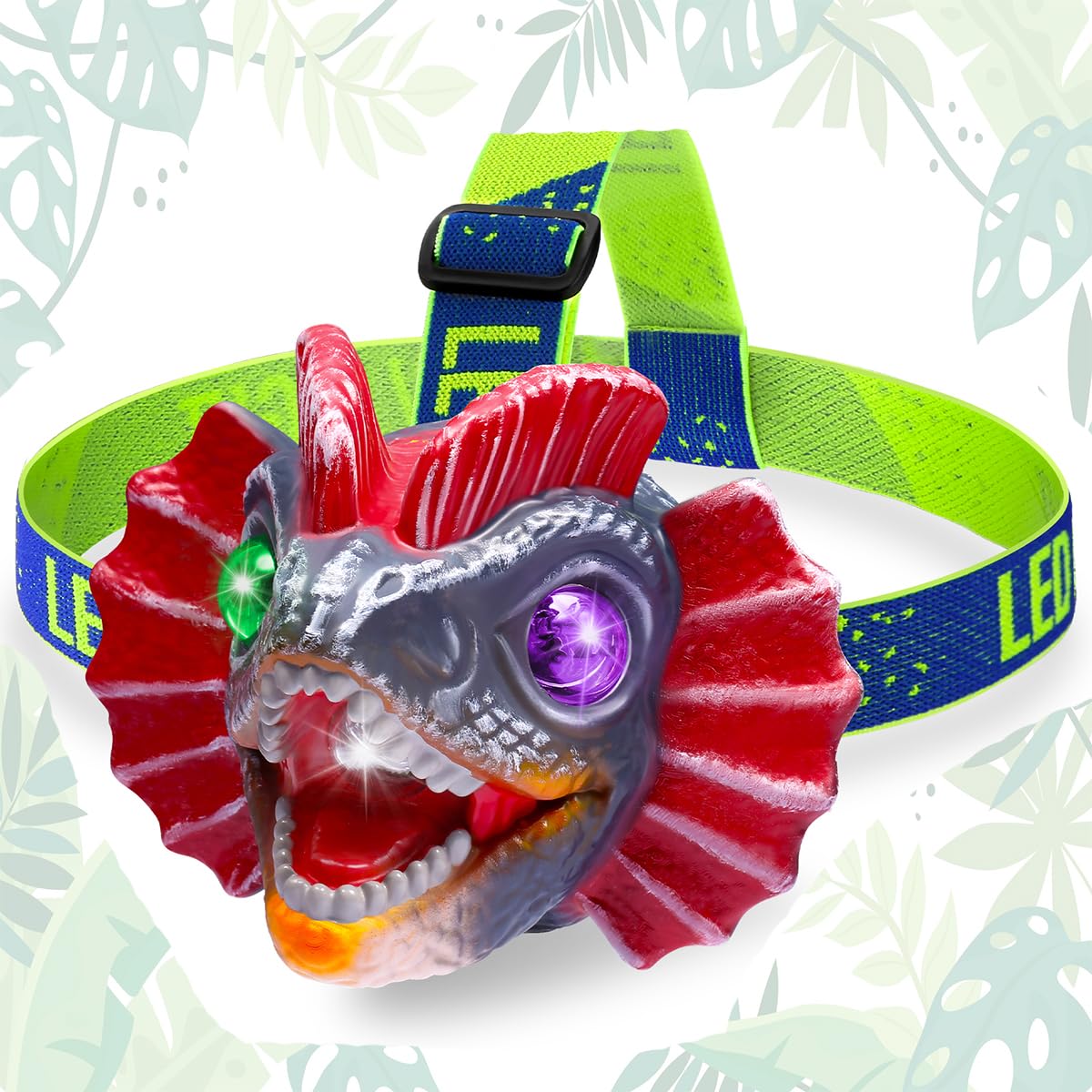 Dinosaur Headlamp for Kids, Outdoor Toy LED Head Lamp, Flashlights Camping Accessories, Halloween Light, Birthday Christmas Gifts Stocking Stuffers (Dilophosaurus)