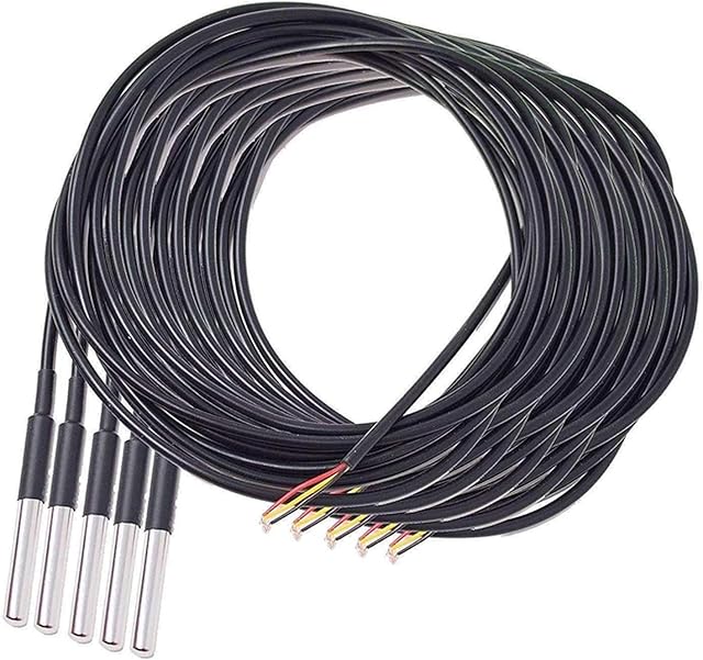 AZDelivery 5PCS DS18B20 3M Cable Digital Temperature Thermal Waterproof Probe Sensor -55°C to +125°C compatible with Arduino and Raspberry Pi including E-Book!