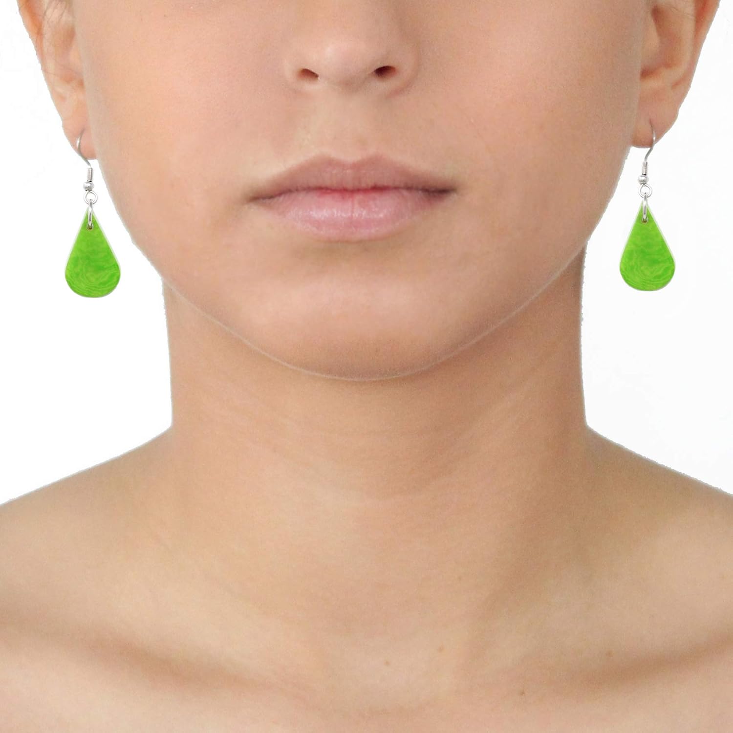 Raindrops Tagua Earrings Green Handmade