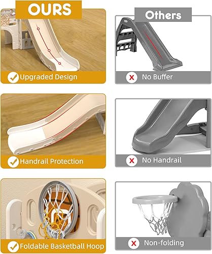 Miniatura 5 de YUFU Juego de toboganes 9 en 1 para niños pequeños de 1 a 3 años, juego para niños pequeños con aro de baloncesto y pelota, parque infantil