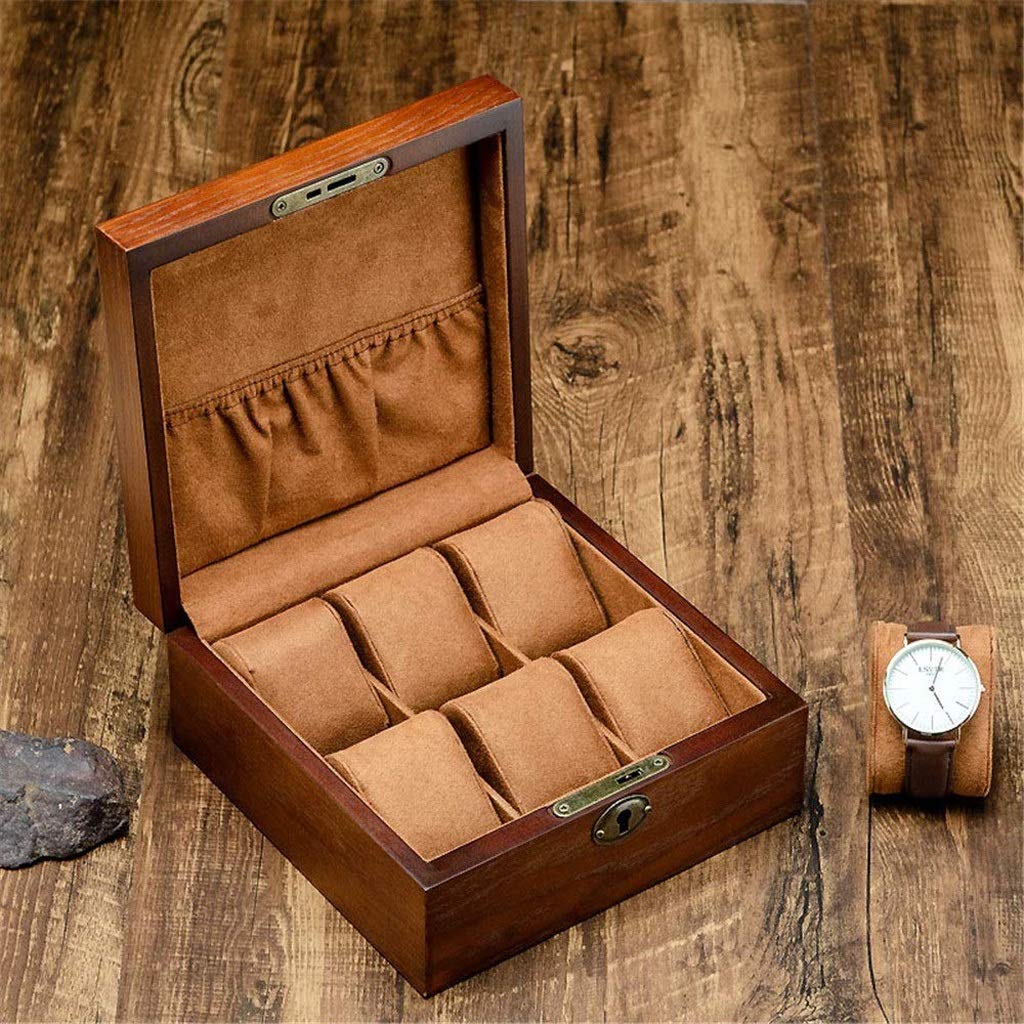 XBTGS Scatola per orologi con 6 scomparti, in legno, da viaggio, organizer per gioielli, orologi, cravatte, bracciali, collane,