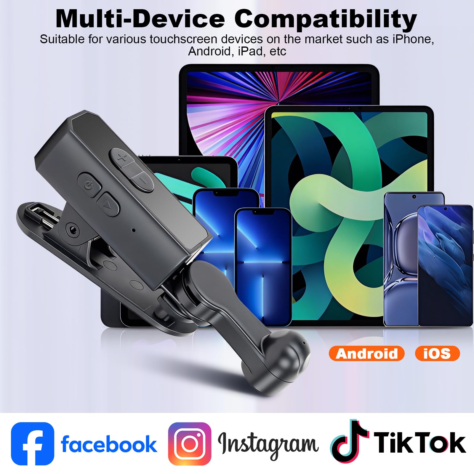 TRELC Clicker automatique rechargeable, portable pour iPhone, iPad, Android, silencieux et 107 vitesses réglables, écran de téléphone pour Tiktok, jeu, diffusions en direct, tâches de récompense