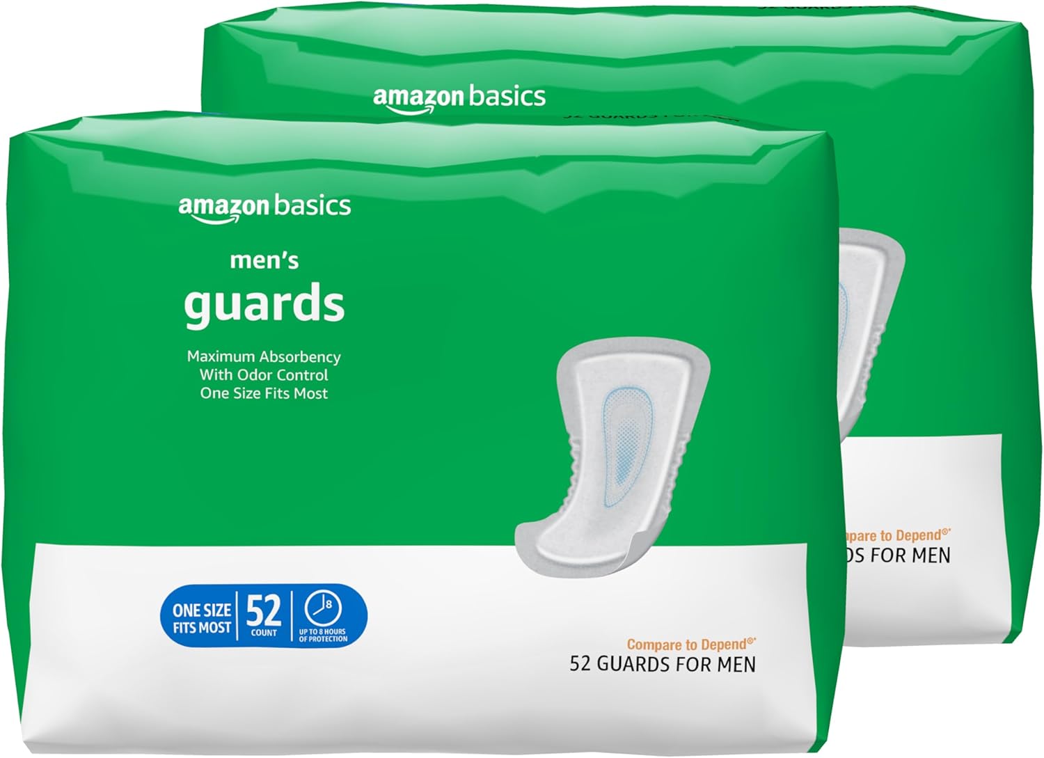 Amazon Basics Men's Incontinence Guards, Maximum Absorbency, 104 Count, (2 Packs of 52) GreenCircle Certified: Certified Environmental Facts Label