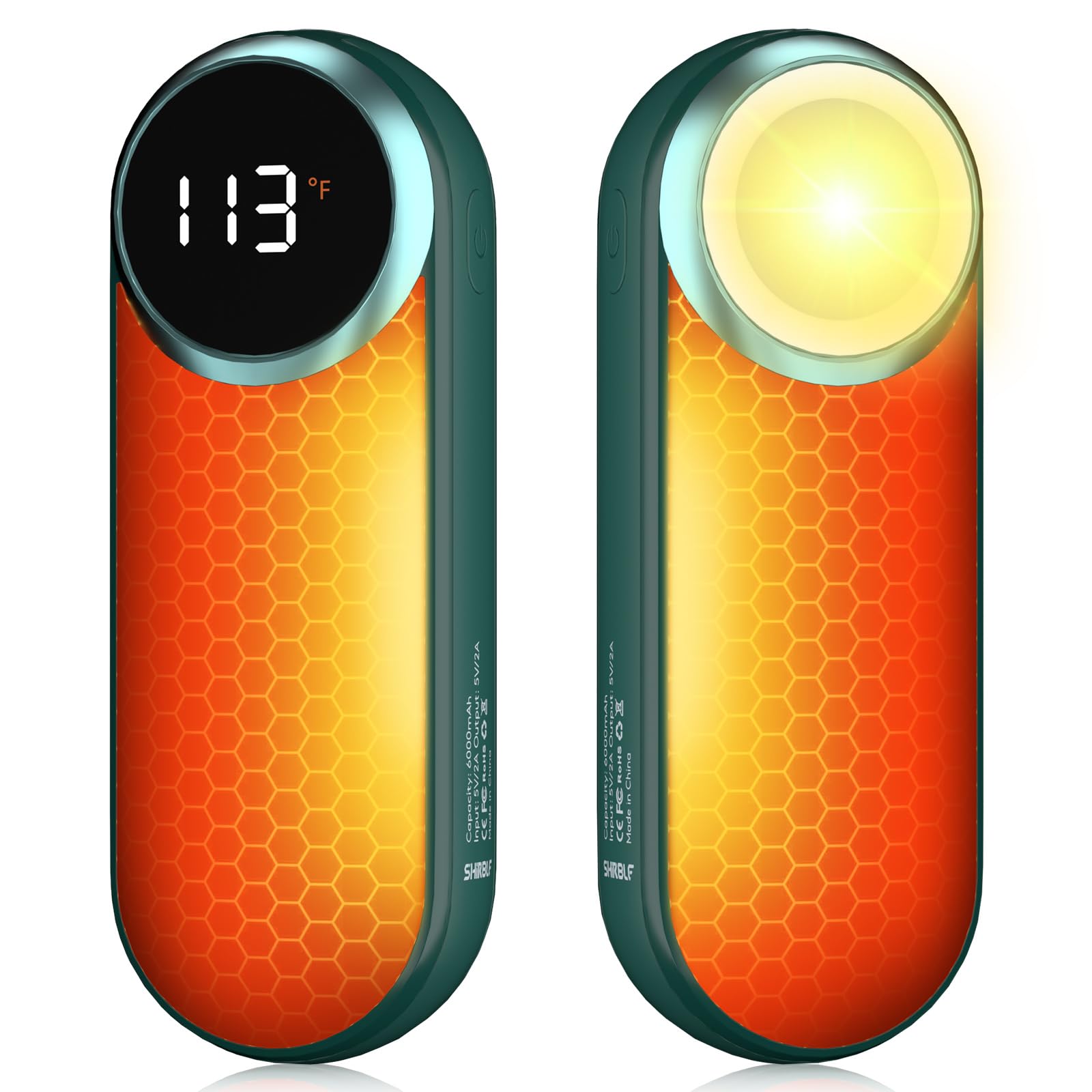 Calentadores de manos recargables, calentadores de manos eléctricos de 12000 mAh con luz, paquete de 2 manos calientes de bolsillo reutilizables hasta 20 horas, calentador portátil de calor de doble