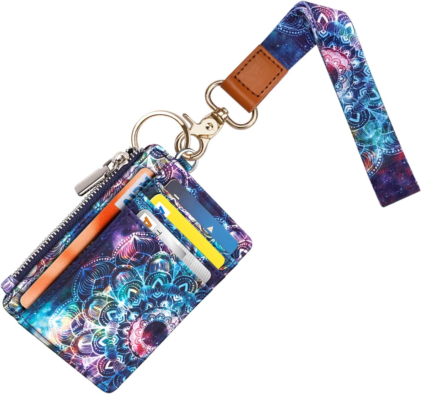 WAVEYU Lanyard with Cute ID Card Holder, Silky Strap Neck Lanyard, with Clip Clasp and Charm Hard Card Case, Lanyard for Keys for Women, Mandala