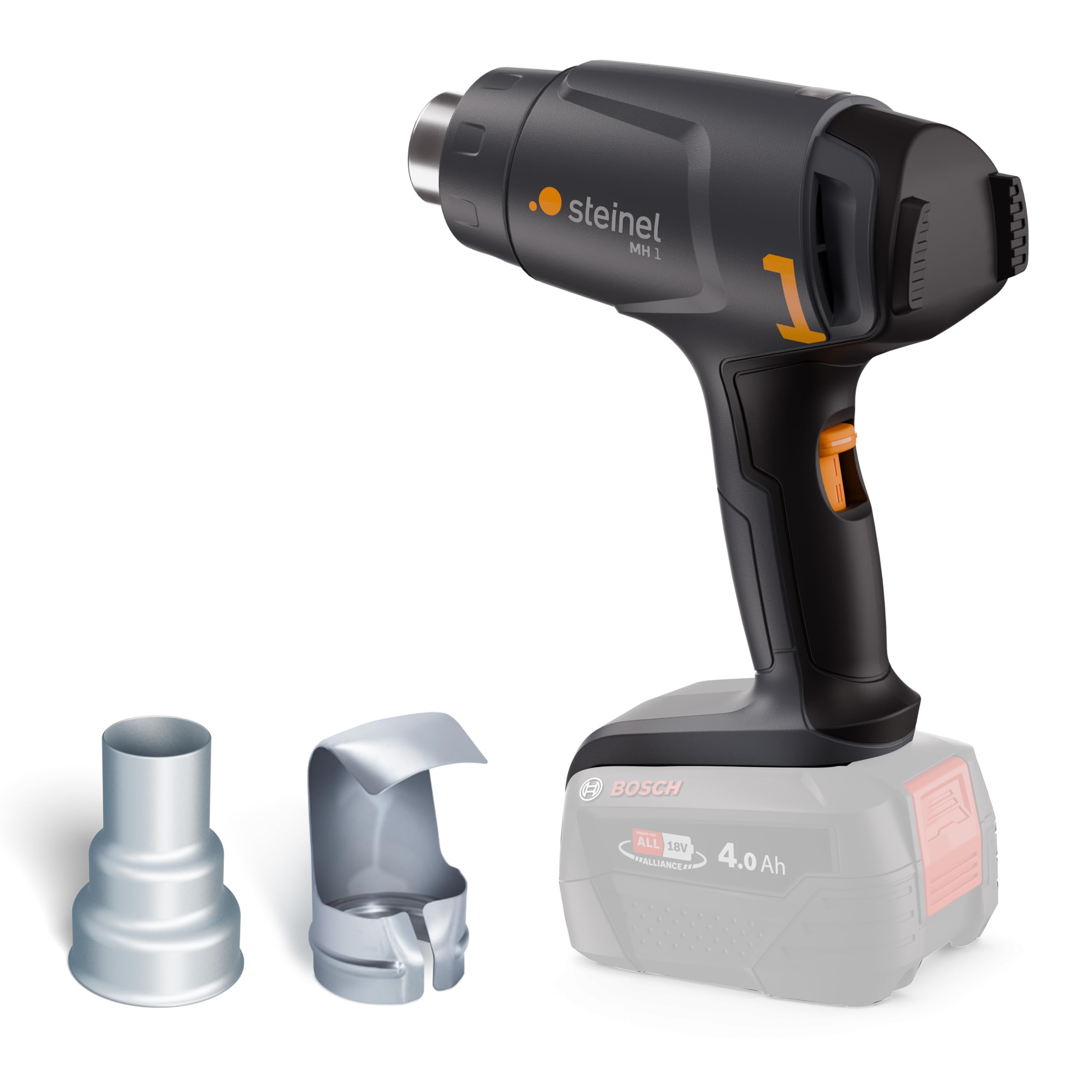 Steinel Pistola de aire caliente sin cable MH 1, sistema Bosch PFA 18V, 2 niveles de temperatura 300°C/450°C, pistola de calor para soldar y retractilar