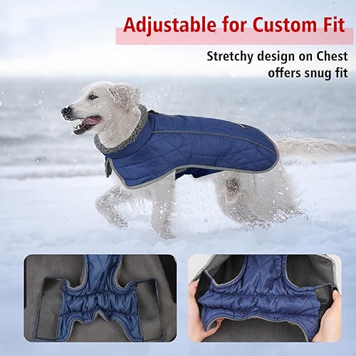 Miniatura 4 de Fragralley Chaqueta de invierno para perro, reflectante, ajustable, resistente al viento, ropa de cuello alto para perro, chaleco de clima frío,