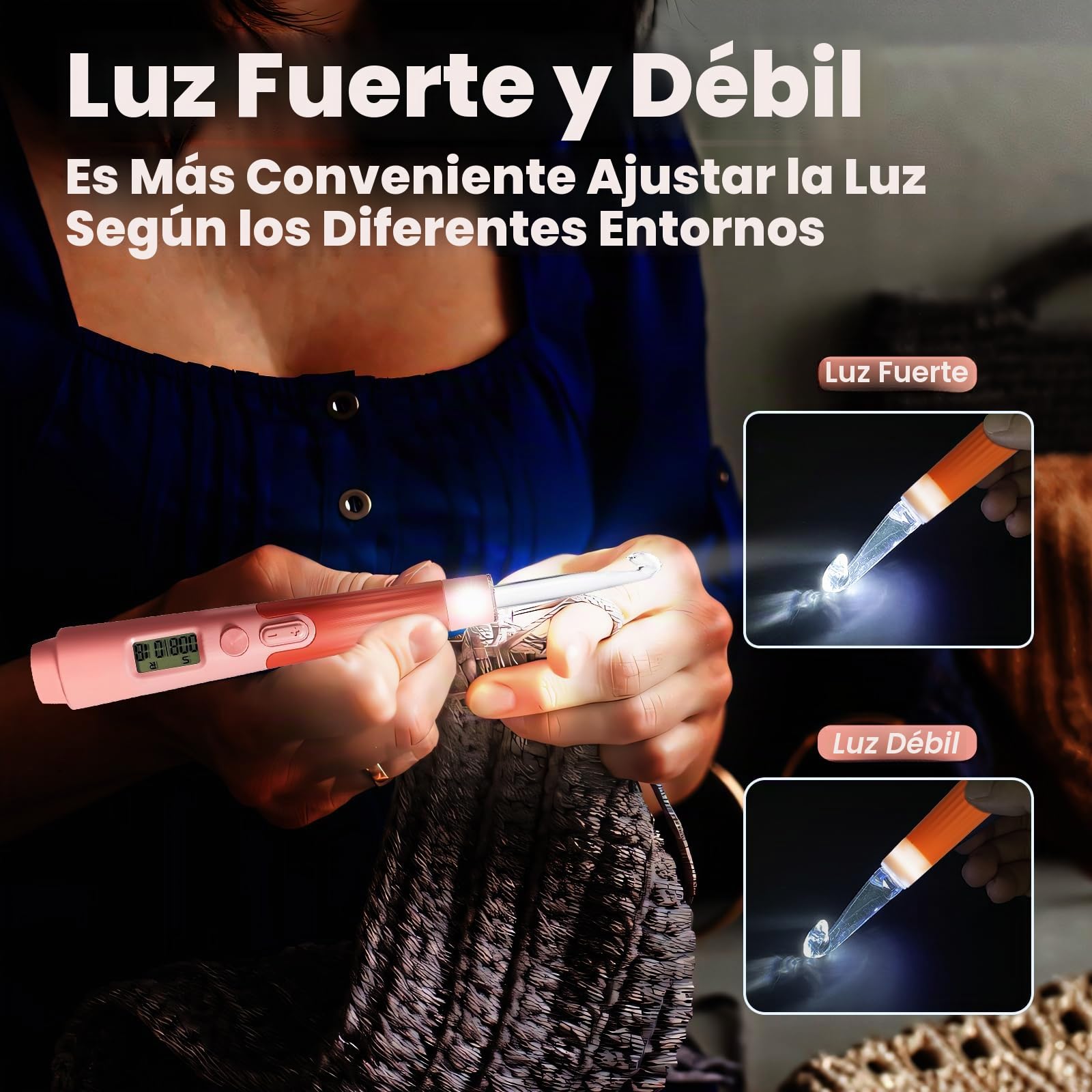 Transplant Juego de agujas de ganchillo 18 en 1 con luz LED con mostrador, llaves y bolsa de almacenamiento, tamaños de 2 a 14 mm, material rosa, plástico y metal, perfecto para principiantes y