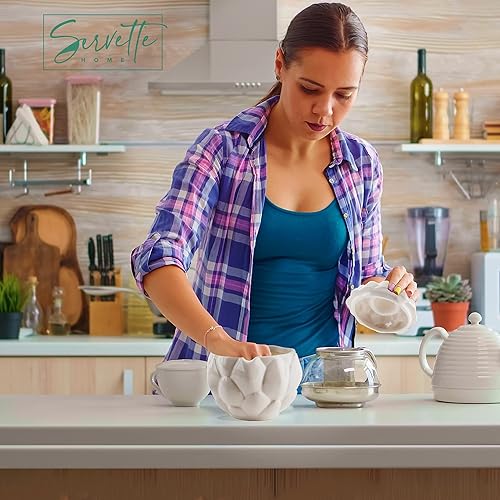 Vista 2 de Servette Home Tarro de condimento de azucarero grande de alcachofa con tapa - blanco