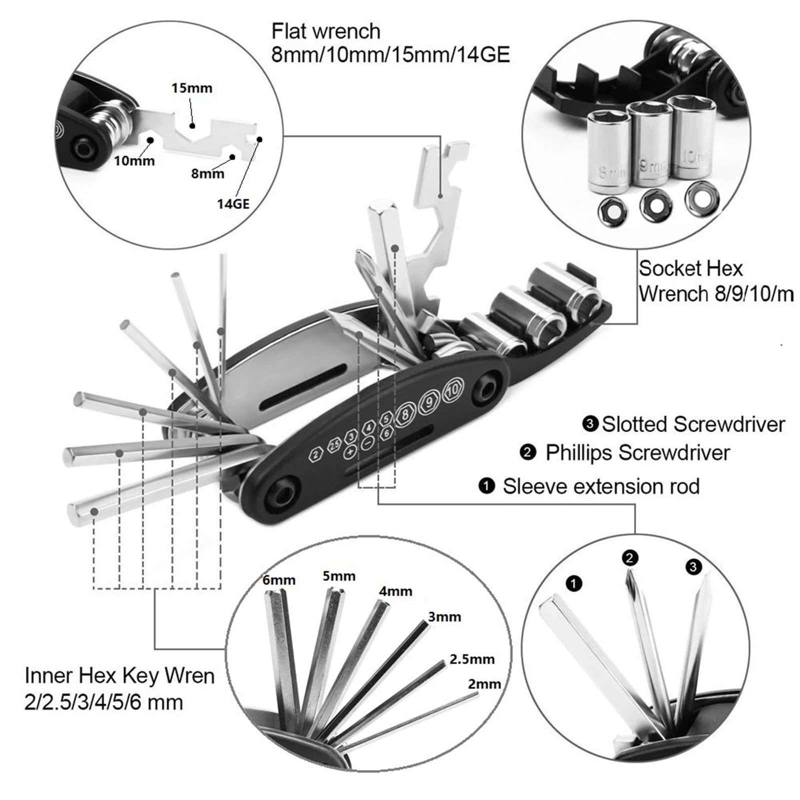 Generico Kit di Attrezzi for Riparazione Bici con Custodia, Toppa for Pneumatici for Pompa E Chiave Esagonale for La Manutenzione del Ciclismo All'aperto su Bici da Strada MTB