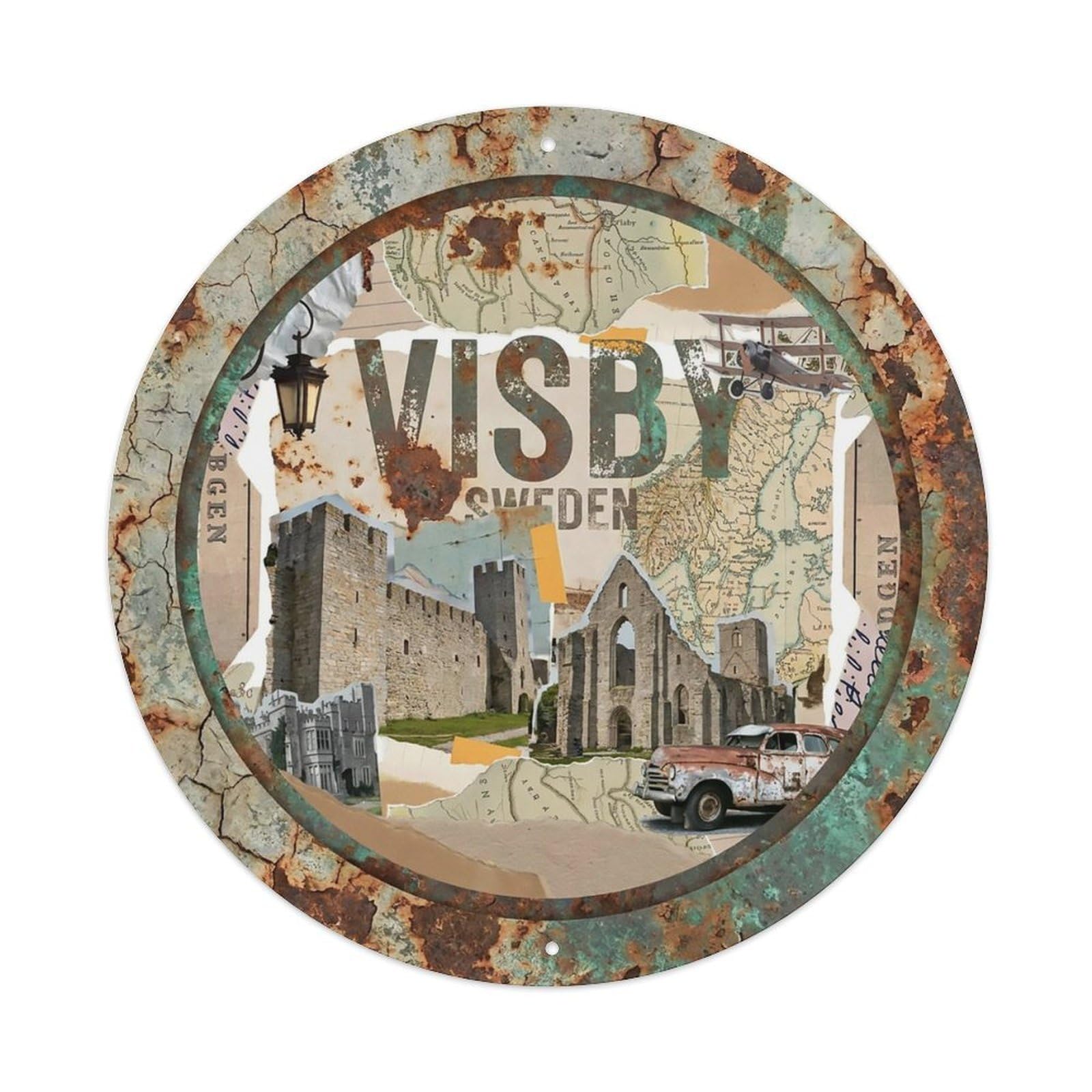 Travel Vintage Sweden Visby Metal Tin Sign