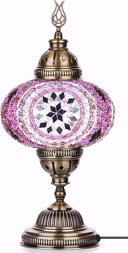 Miniatura 8 de DEMMEX Lámpara de mesa de mosaico marroquí turco de 6.5 pulgadas, estilo Tiffany, mosaicos de vidrio coloridos exóticos, oriental mediterráneo,