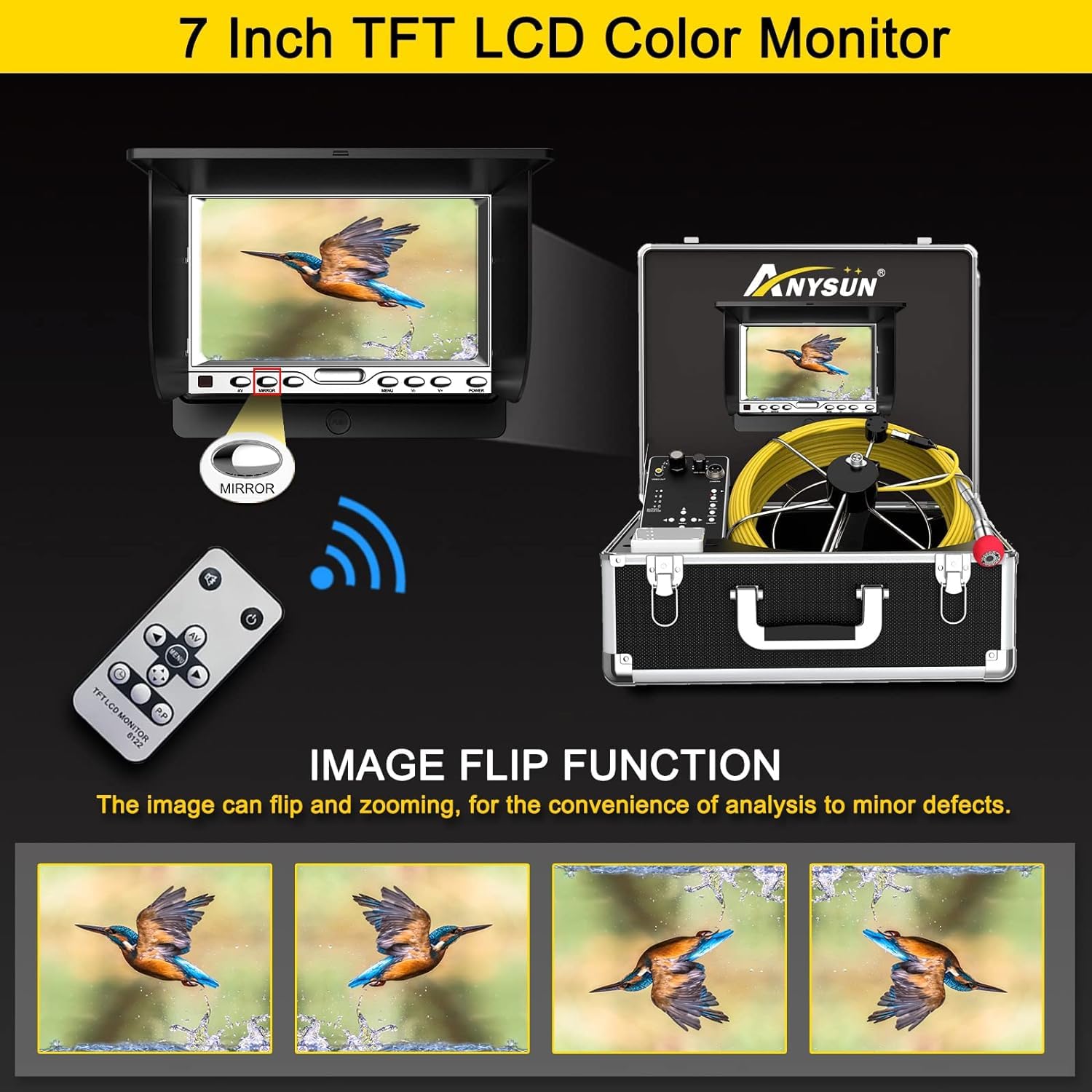 Sewer Camera 165ft with 512Hz Sonde Transmitter, Plumbing Camera Snake with DVR Recorder, Inspection Cam with 7" LCD Monitor with Fiber Optic Cable Wire (8 GB SD Card Included) — Amazon image 7