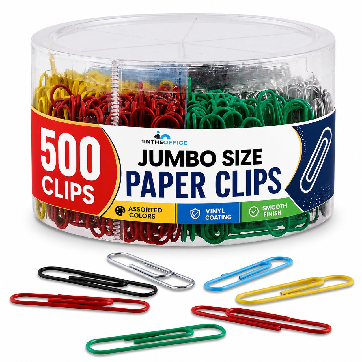 1 intheoffice Jumbo papel Clip, suave grandes Clips de papel con revestimiento de vinilo "500 piezas"