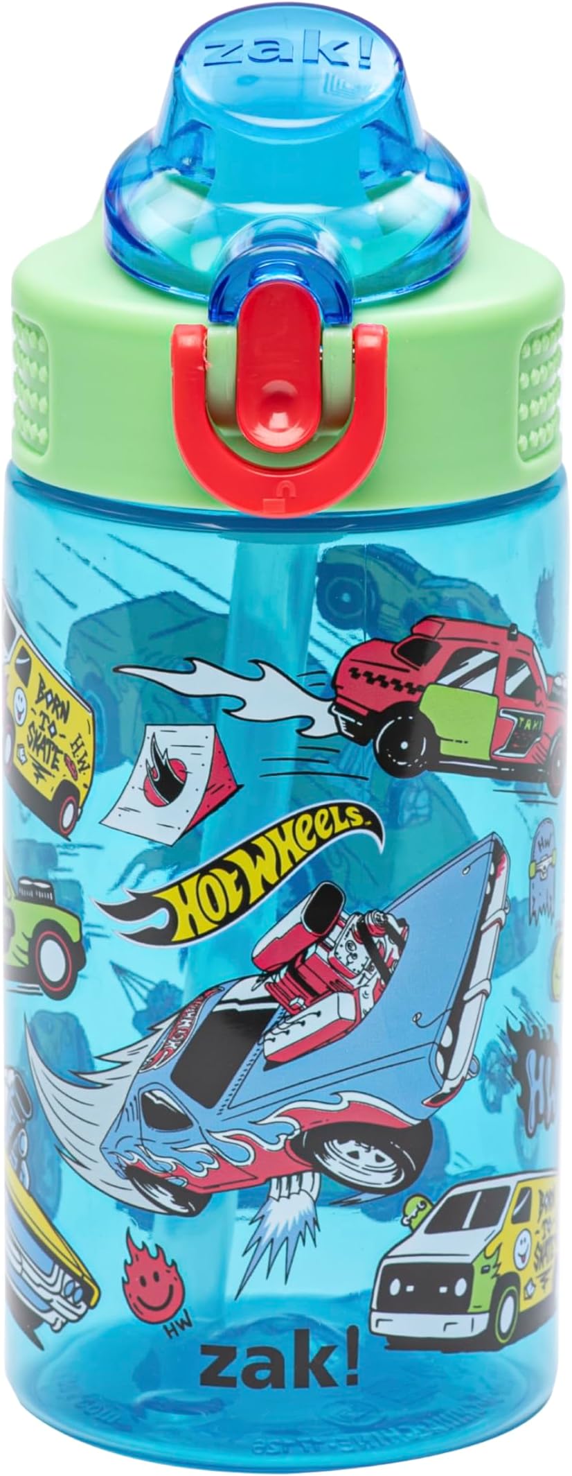 Mattel Hot Wheels Sage Kids Water Bottle For School or Travel, 16oz Durable Plastic Water Bottle With Straw, Handle, and Leak-Proof, Pop-Up Spout Cover (Hot Wheels)