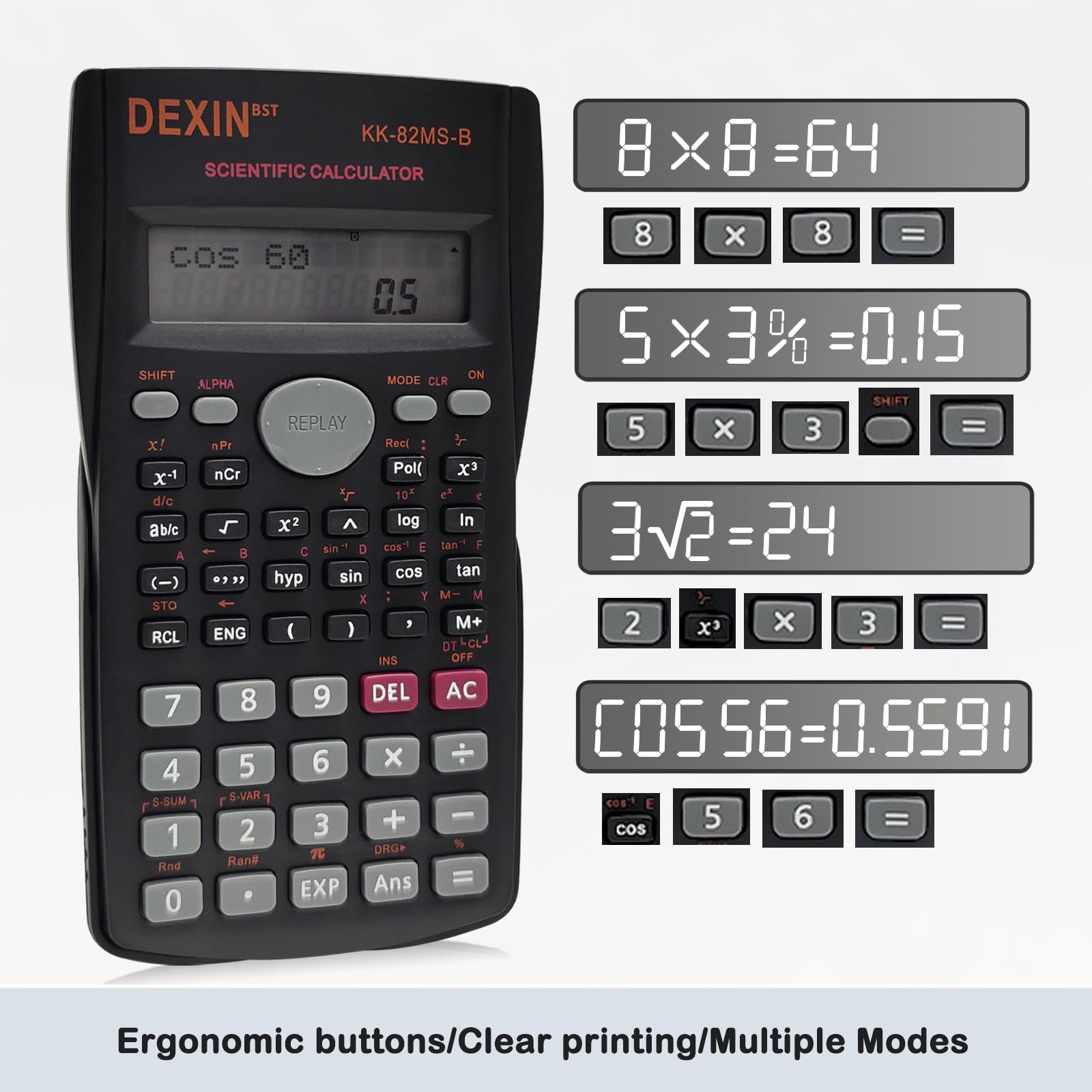 2-Line Engineering Scientific Calculator, Dual Power Calculator With 10-Digit LCD Display, 280 - View #6