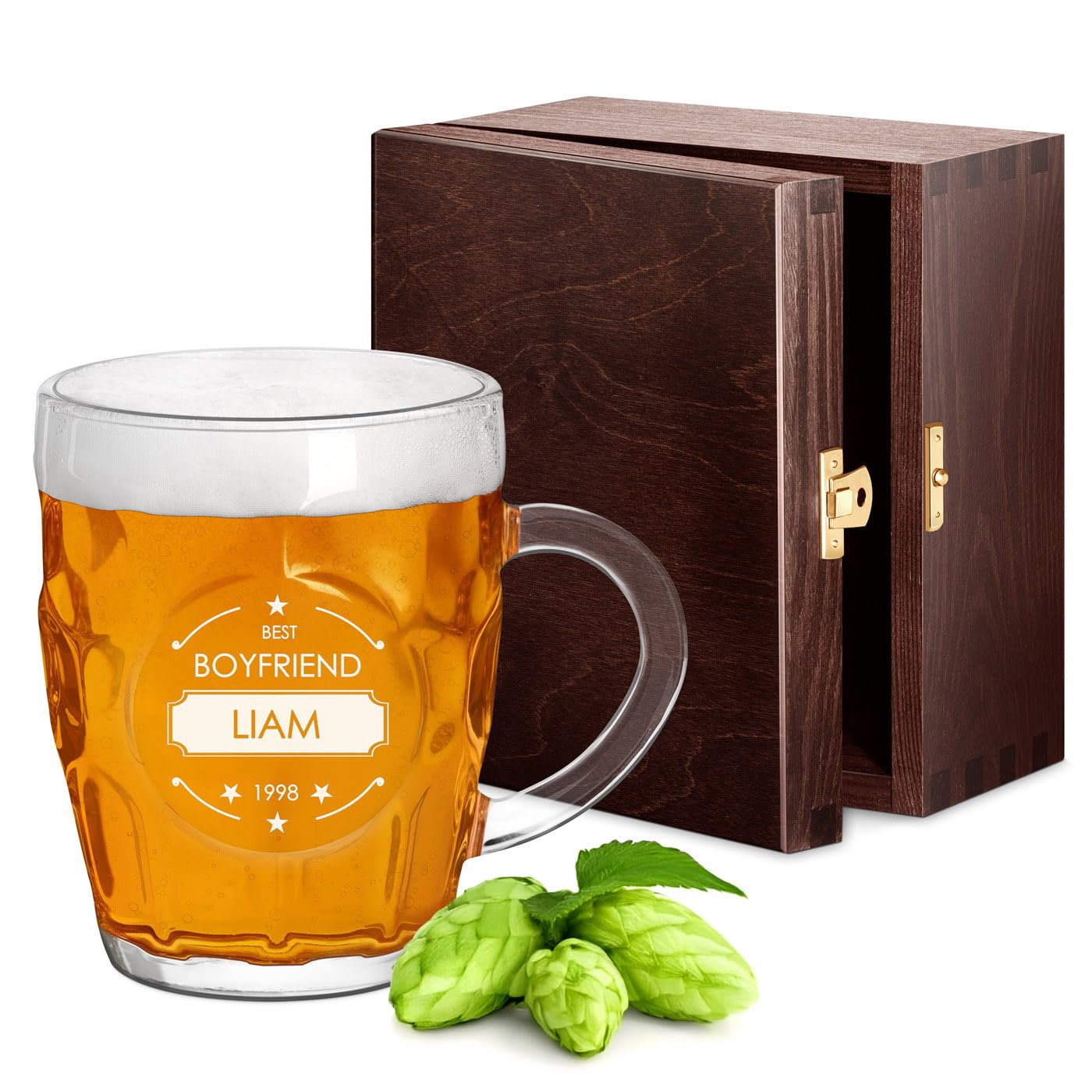 Maverton Engraved Bubble Glass Mug for Gentleman - Personalised Glassware for Birthday - Large Capacity 500 ml - Glass Beer Mug for Man - Customised Barware for Beer Lover - BOY