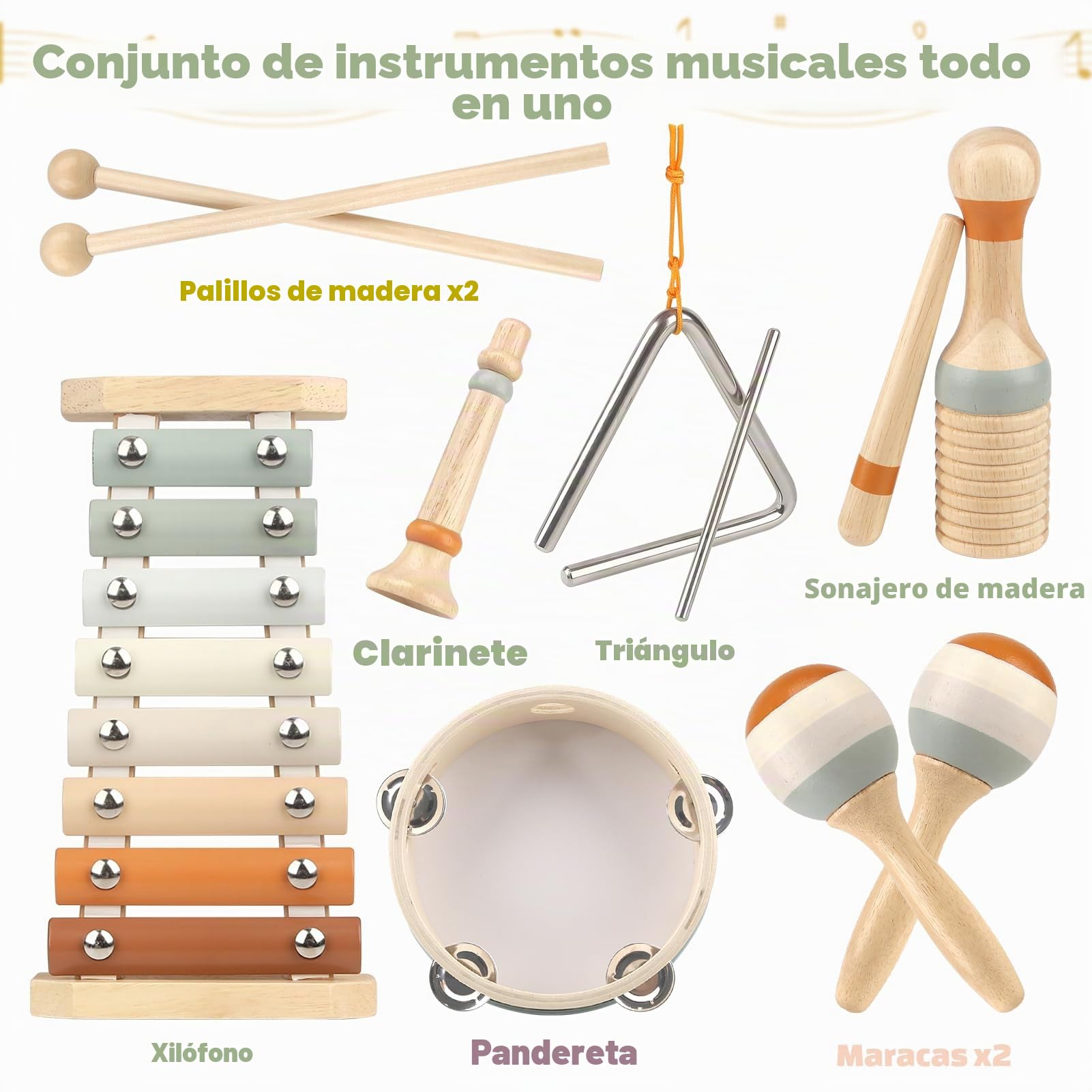 Juguetes niños Instrumentos Musicales Juguetes Madera para Bebes Xilófono Tambor Juguetes Montessori 3 Años, Desarrollo Educativo Juguetes Musicales