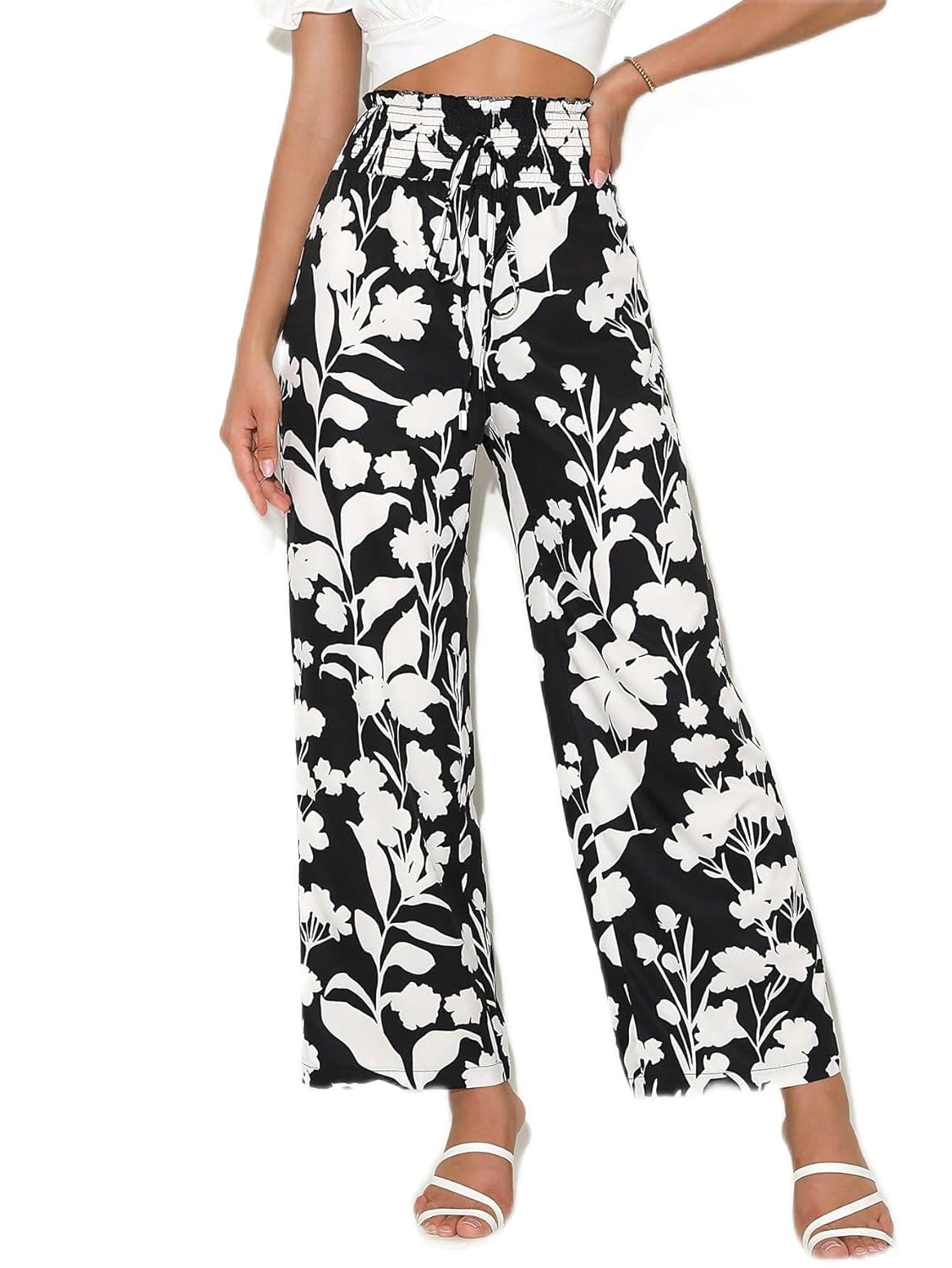 CLAIGH Pants for Women Floral Print Knot Front Wide Leg Pants