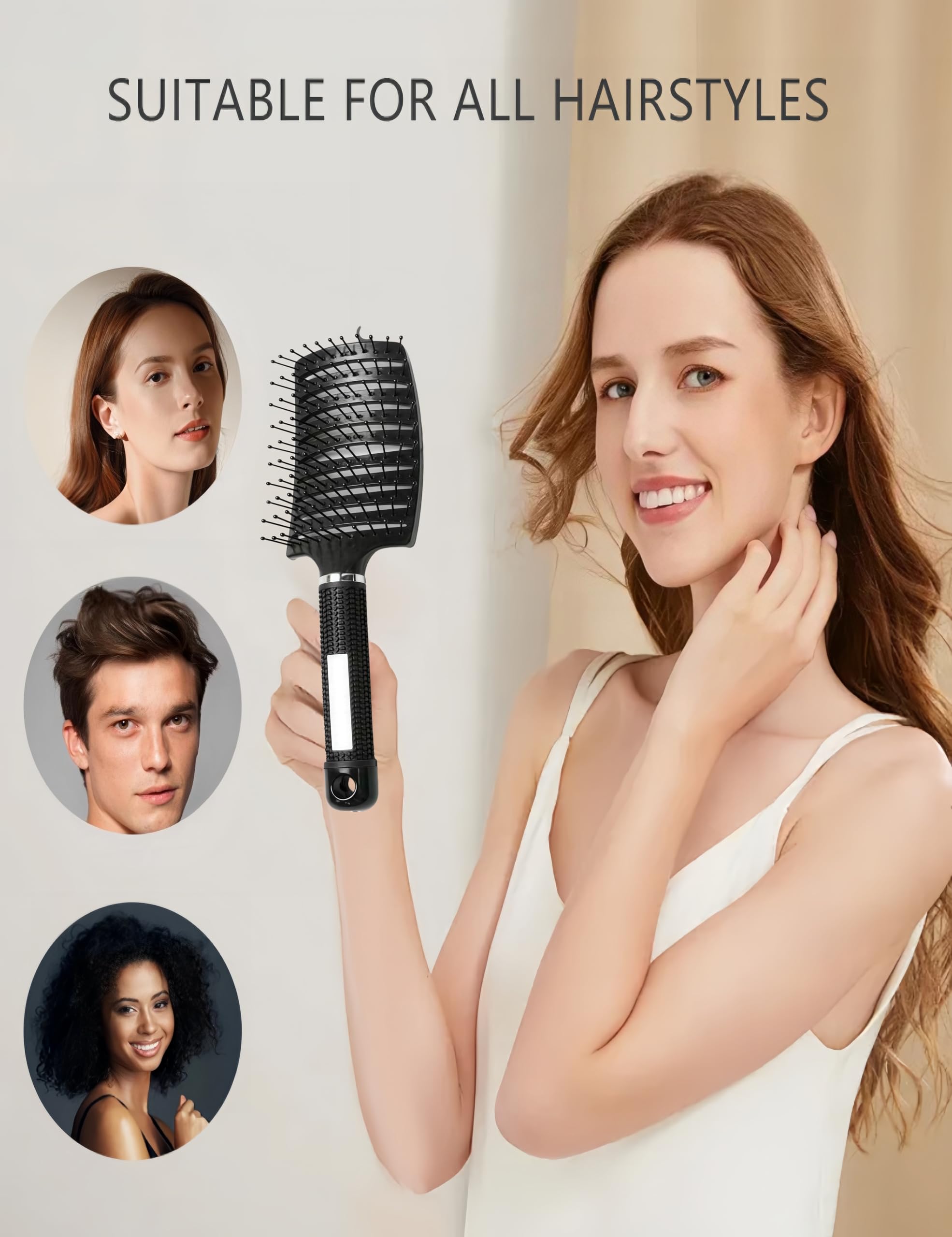 2 cepillos curvados con ventilación, cepillo para cabello grueso, cepillo desenredante de secado rápido para mujeres/hombres