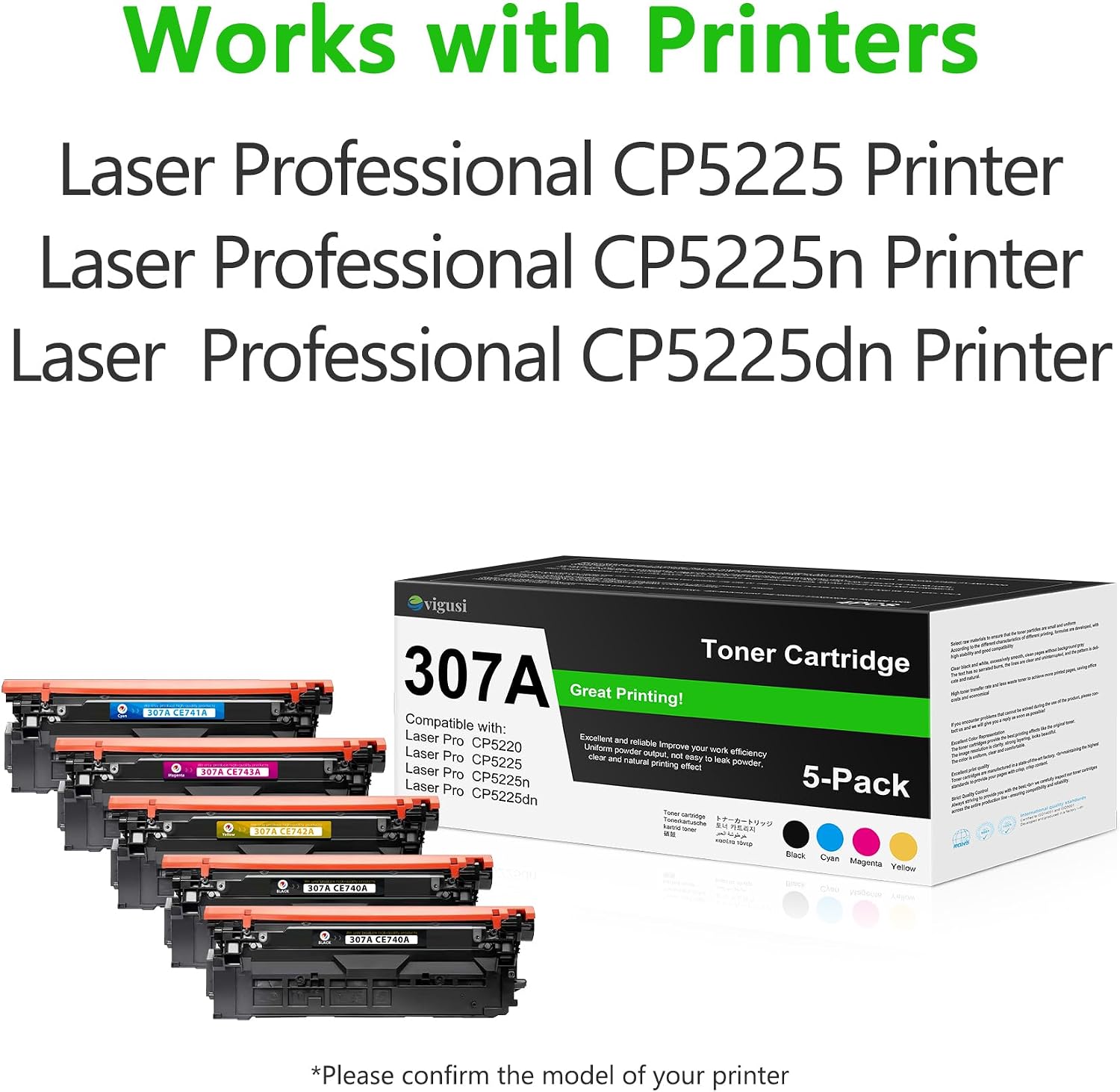 307A Toner Cartridges Set Replacement for HP 307A CE740A CE741A CE742A CE743A Toner Cartridge Compatible for Color Professional CP5225 CP5225N CP5225DN Series Printer (2Black/1Cyan/1Magenta/1Yellow)
