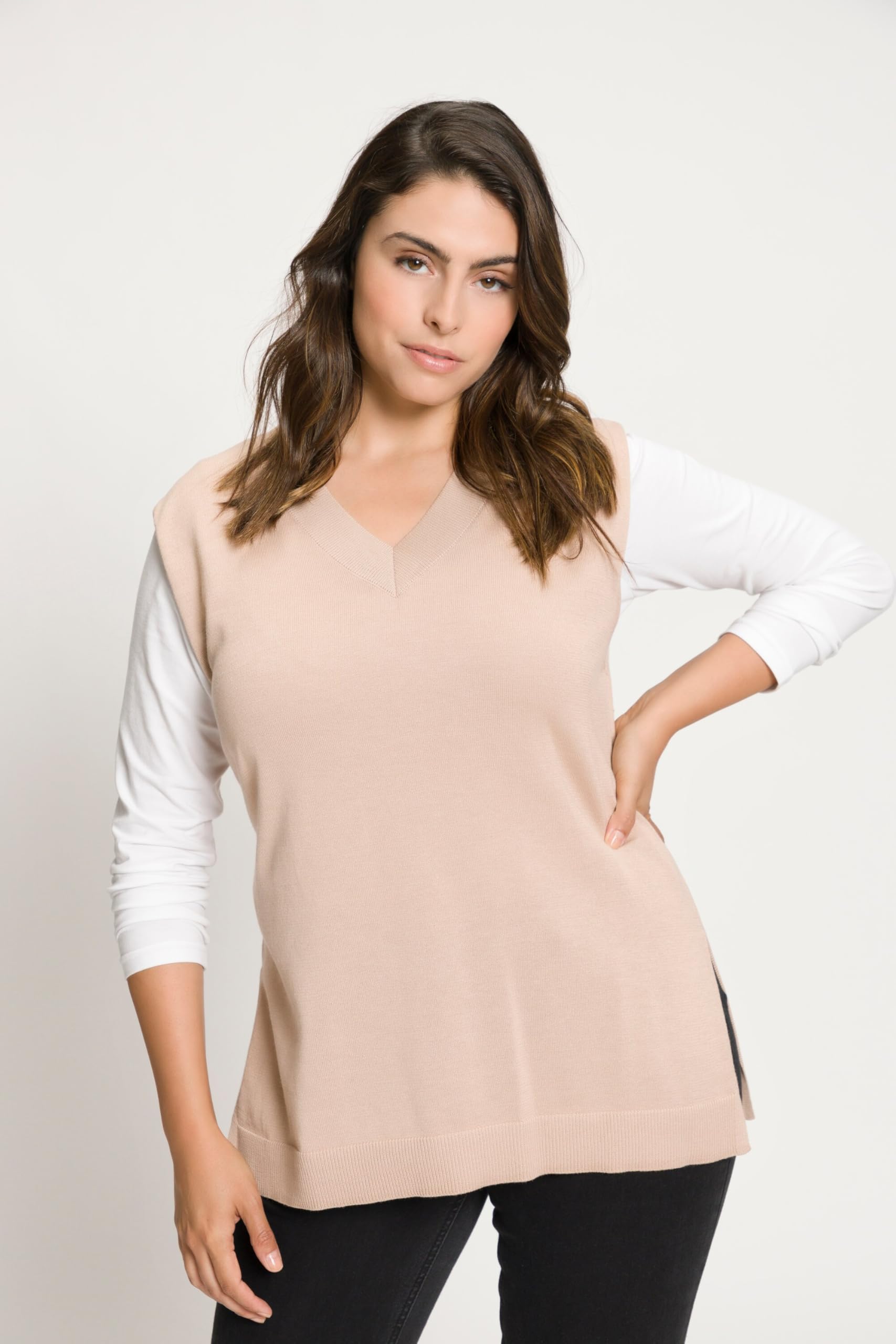 Ulla Popken Damen Pullunder, Tiefer V-Ausschnitt, Seitenschlitze, Ärmellos Pullover