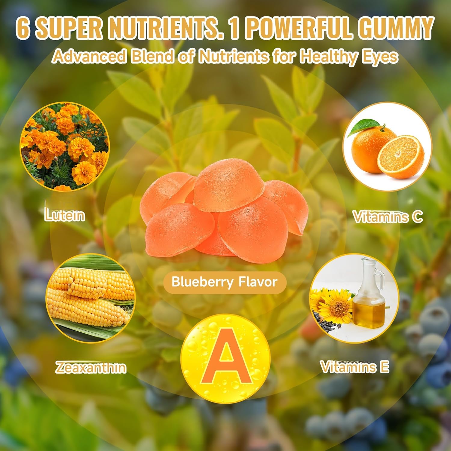 Caramelle gommose alla luteina (due buste) Sapore naturale | Allevia l'affaticamento visivo – Filtra la dannosa luce blu – Bonus extra per la salute