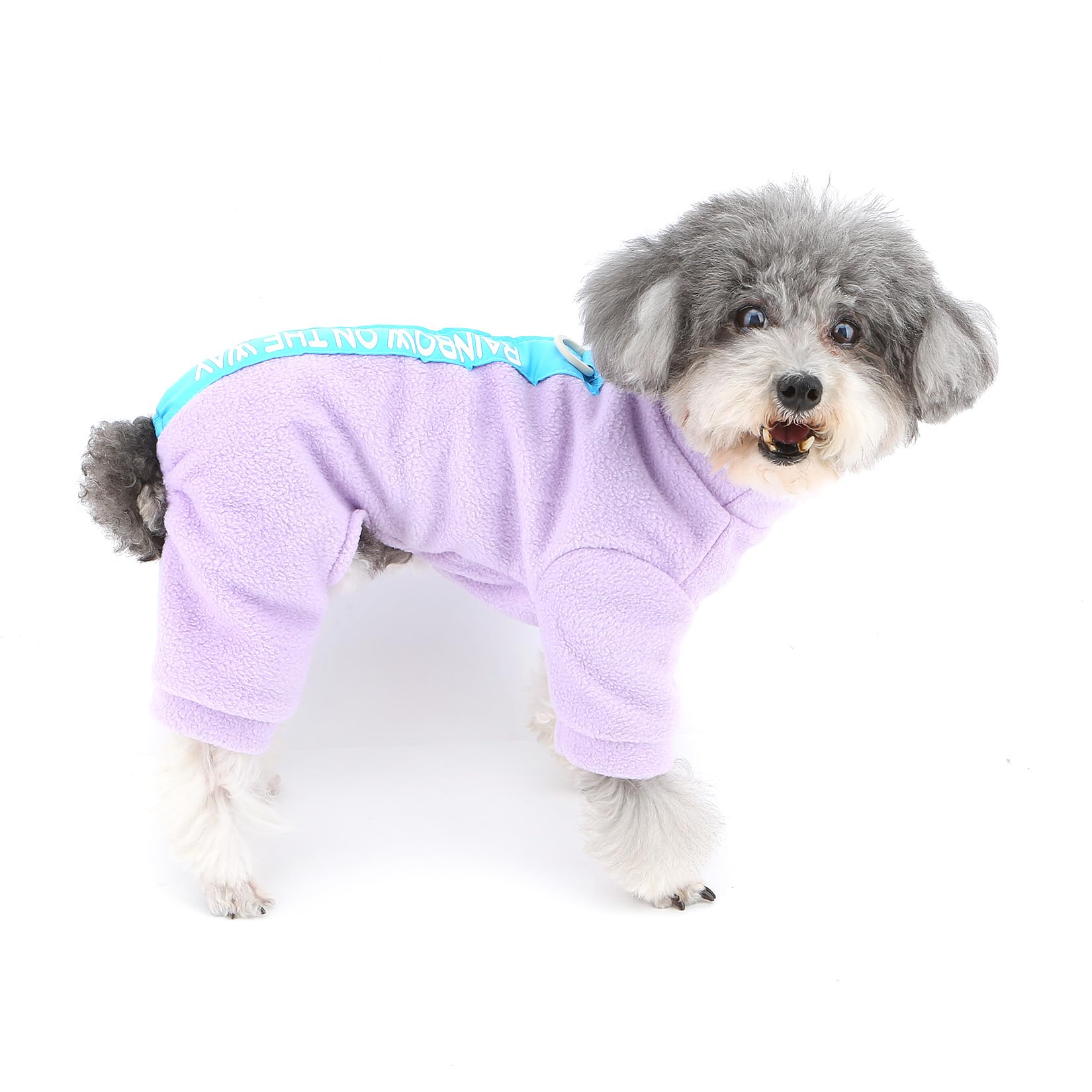 Pijamas de Forro Polar para Perros pequeños, Mono de Cachorro con Anillo en D y Letra Impresa, Suave Jersey de Cuatro Patas Pjs Acogedor Invierno otoño Ropa de Dormir para Mascotas Chihuahua Yorkie