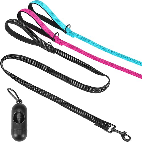 Miniatura 1 de PUPTECK Correa reflectante para perro, paquete de 3 correas de nailon de 4.9 pies con clip fuerte y mango acolchado suave, correa de entrenamiento