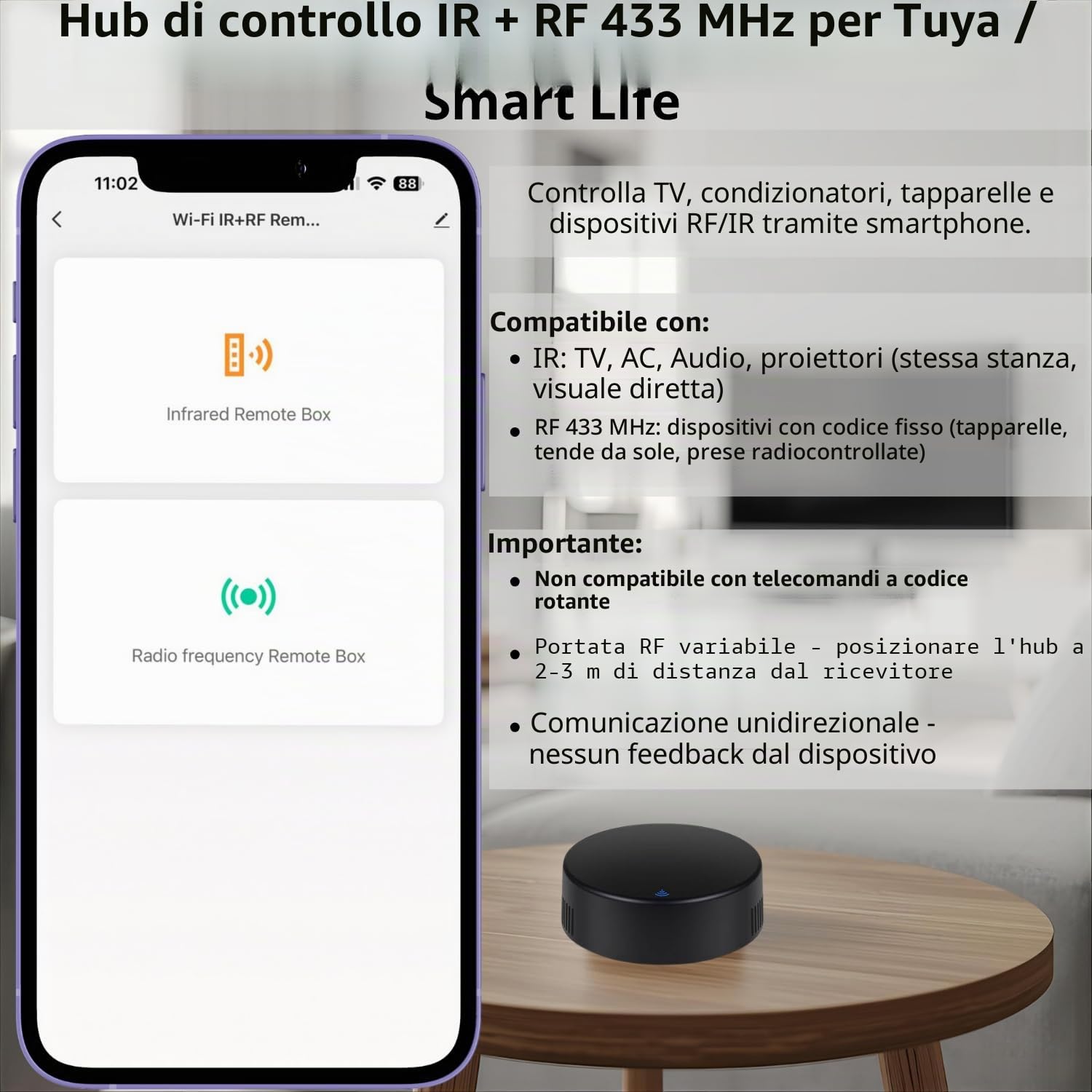 Telecomando WIFI IR RF Tuya Smart life per aria condizionata