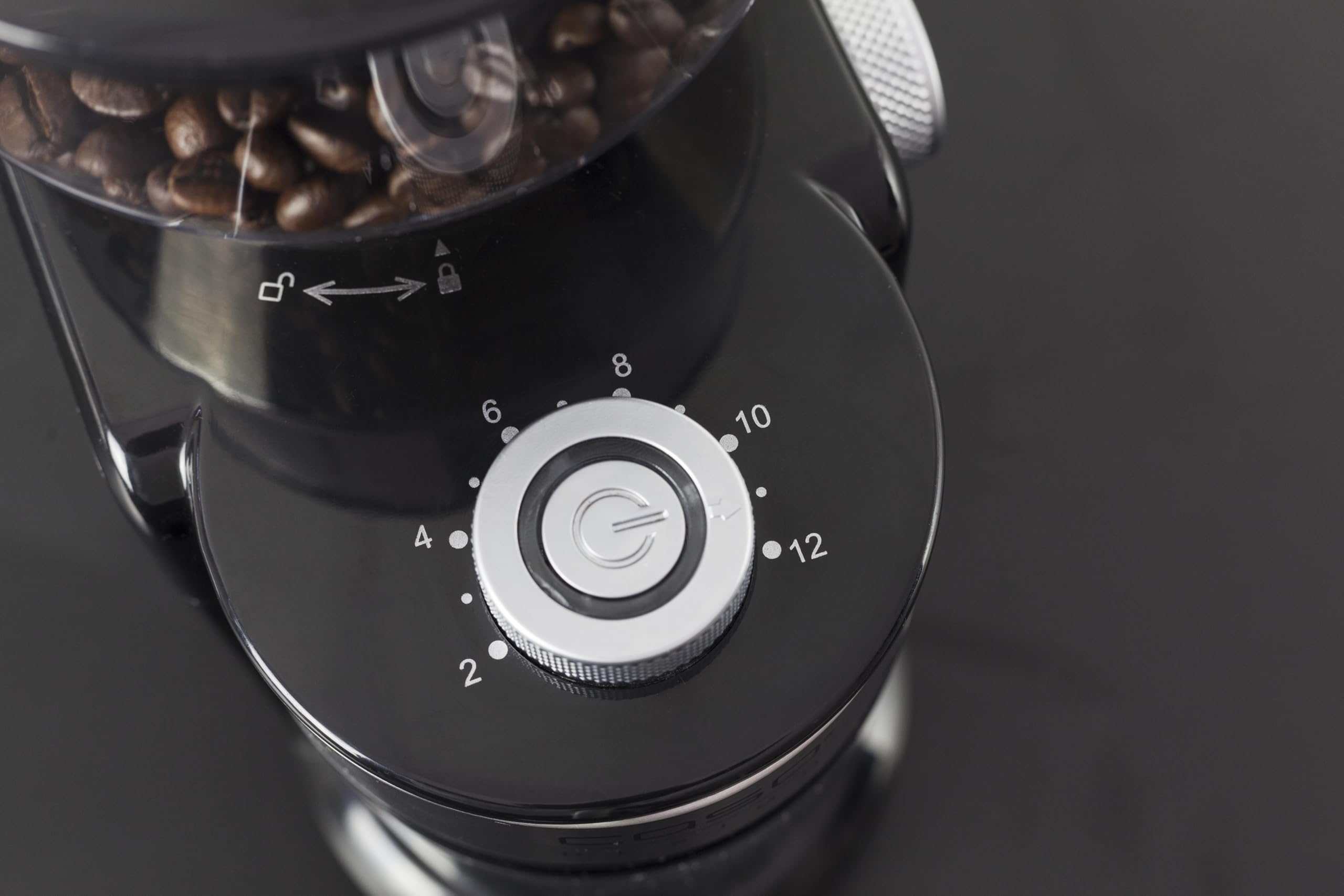 CASO Barista Crema - macina caffe' elettrico con macine piane, 150 W, capacità 190 g (da 1 a 12 tazze) e contenitore raccoglitore estraibile fino a 140 g, 48 livelli di macinatura, acciaio inox