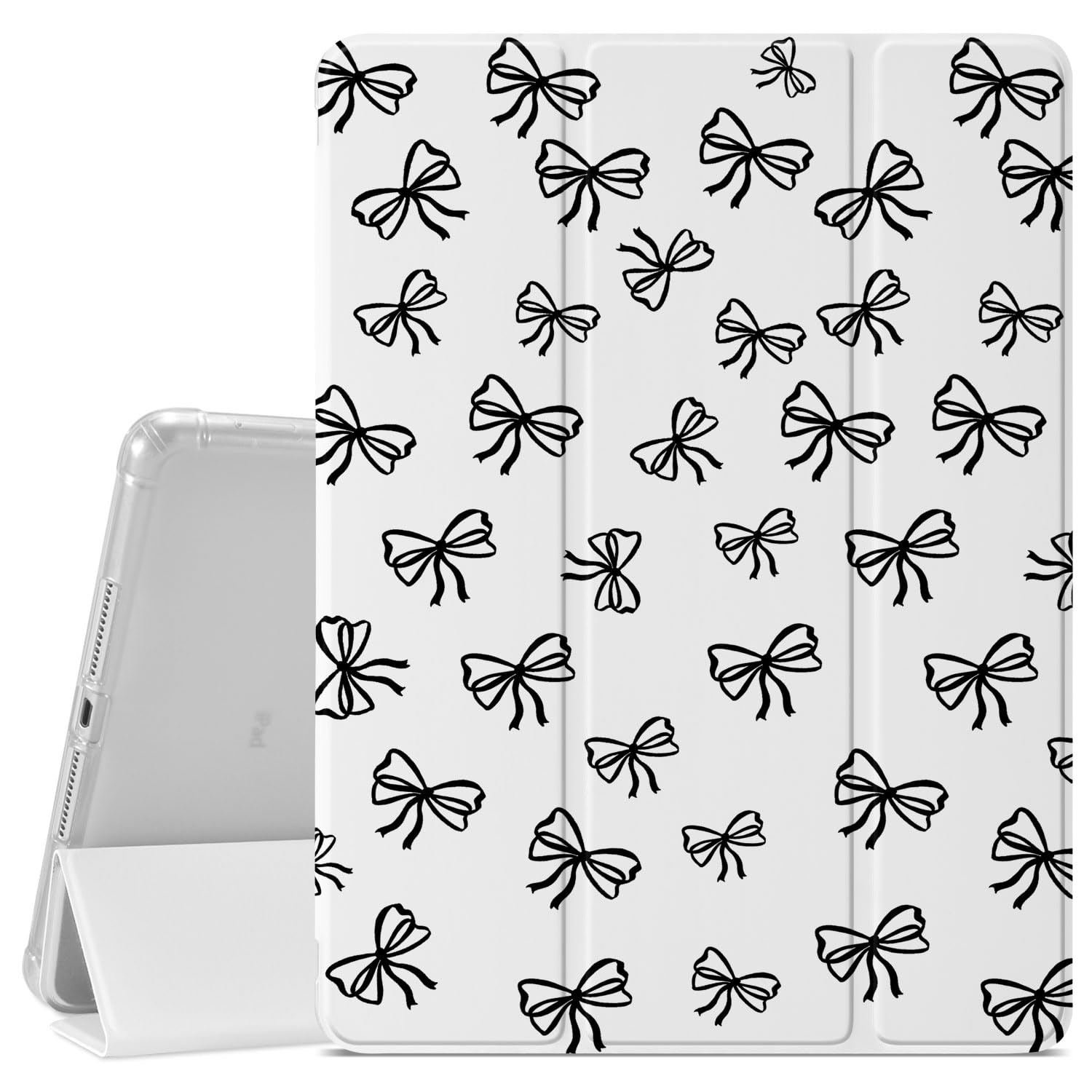 Black Bow Case for iPad (A16) 11th Gen 2025 11-inch/10th Gen 2022 10.9 inch,Girly Protective Case,Pencil Holder & Clear Transparent Soft TPU Back &