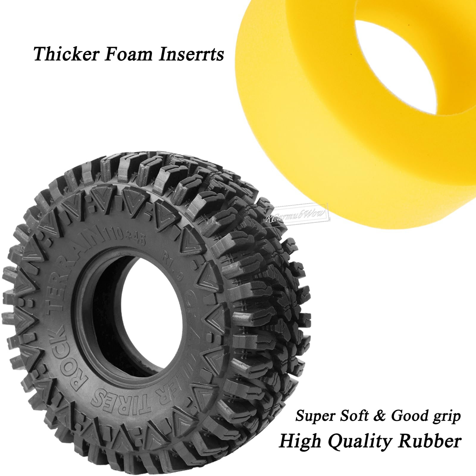 AllinRC 1.9 Inch Beadlock Wheels & Tires Set For 1/10 RC Crawlers - Fits Traxxas TRX4, Axial SCX10, Redcat
