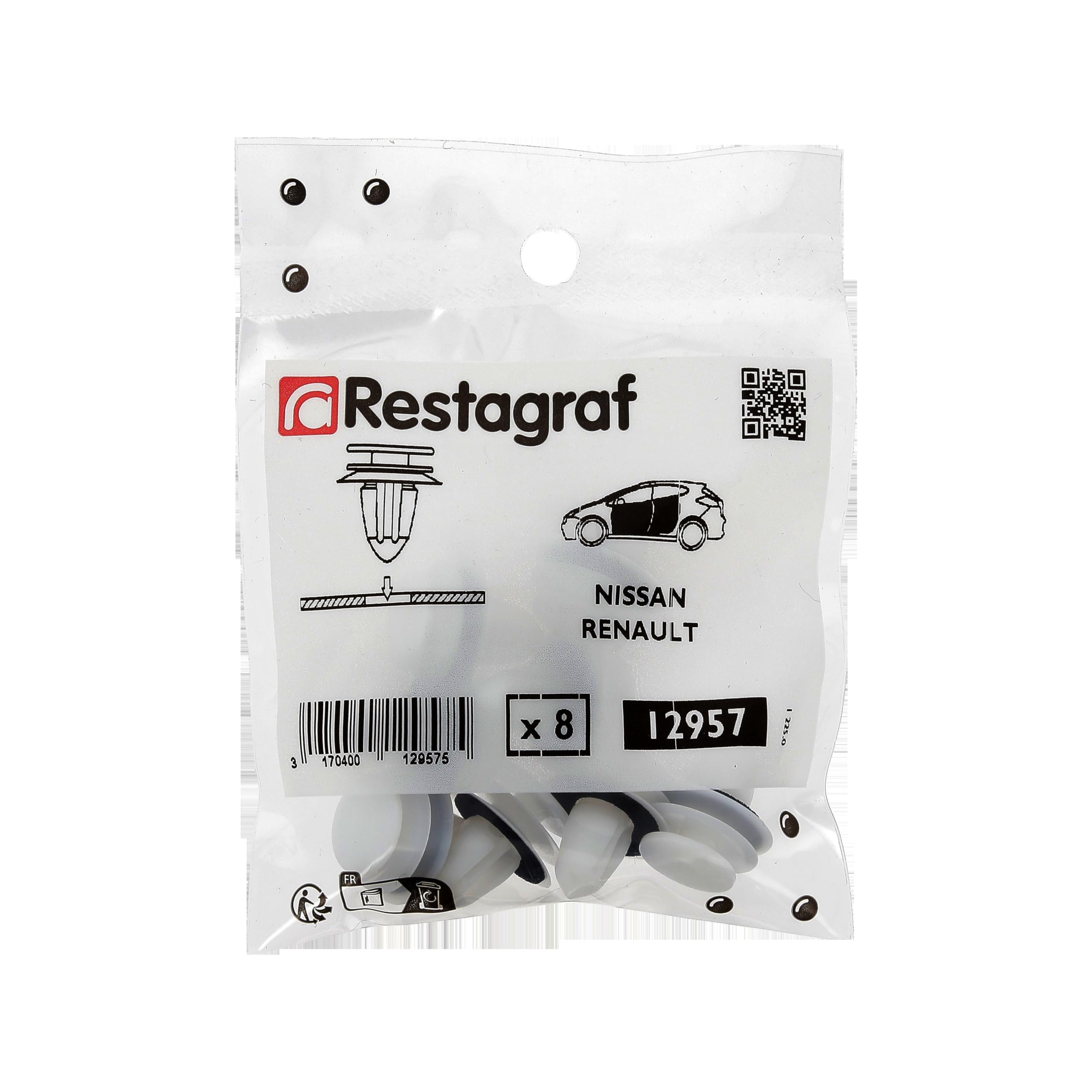 Agrafe Fixation Carrosserie Restagraf - Pour Garniture Porte Toyota Auris II, C-HR, Corolla XI, Yaris III - Lot De 8