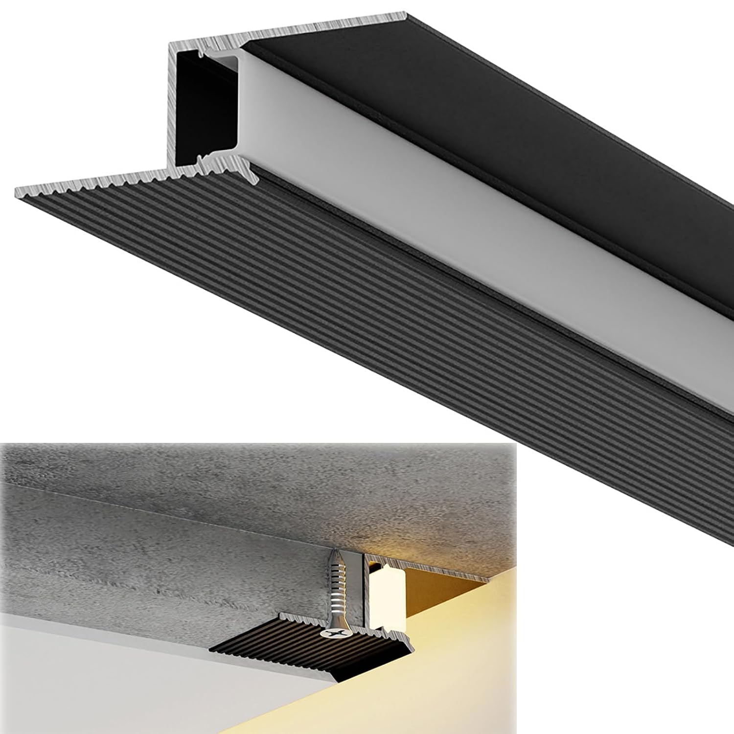 Plaster in LED Aluminum Channel, 10Pack Strip Light Channels with Diffuser | Shuwea 10 Pack Z Shape 3.3FT/1Meter Aluminum Profile with Milky Diffuser for Gypsum Drywall, White, Only for 8mm Strip Light