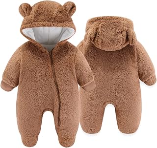 UVIPC Baby Fleece Snowsuit Winter Warm Cartoon Bear Footie Romper Jumpsuit