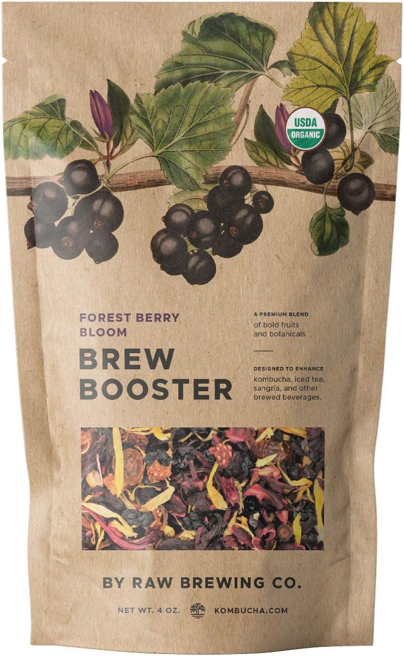 Kombucha.com Forest Berry Bloom BREW BOOSTER - Super Premium Elderberry, Currant, Blueberry Blend w/ Hibiscus for Creating Store Quality Kombucha, Flavored Iced Tea, Sangria, and More - All Natural, Loose Leaf, Caffeine Free, No Artificial Flavors, Immunity Boosting (4 Ounce. Makes 4 Gallons.)