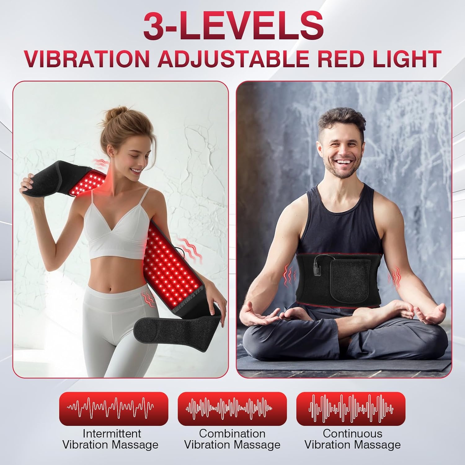 Red Light Therapy Wrap for Body, Near-Infrared Red Light Therapy Belt with Vibration & Pulse, Near-Infrared Heating Pad Device for Back Shoulder Waist Muscle at Home Travel Office (1)