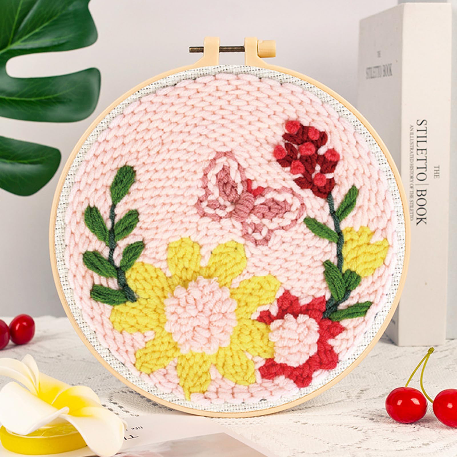 Attuslla 3 Set Punch Needle Embroidery Starter Kit with Pattern, Plastic Hoop, Yarn - Image 4