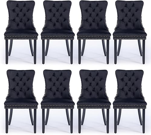 Miniatura 148 de Juego de 6 Sillas de Comedor Tapizadas en Terciopelo, Sillas Laterales de Cocina de Estilo Moderno con Ribete de Tachuelas y Patas de Madera, Anillo