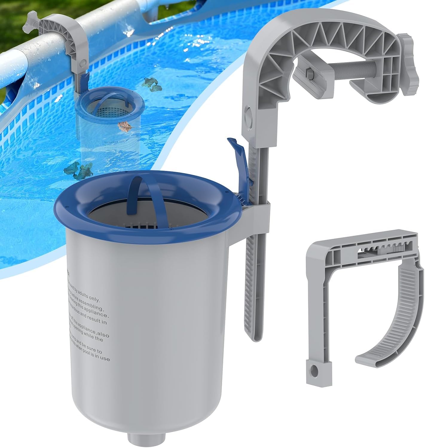 POOLAZA Skimmer Piscine Hors Sol – Panier Amovible, Hauteur Réglable | Support piscine gonflable, tubulaire et métal, panier amovible, installation sans perçage, pompe ≥800 GPH