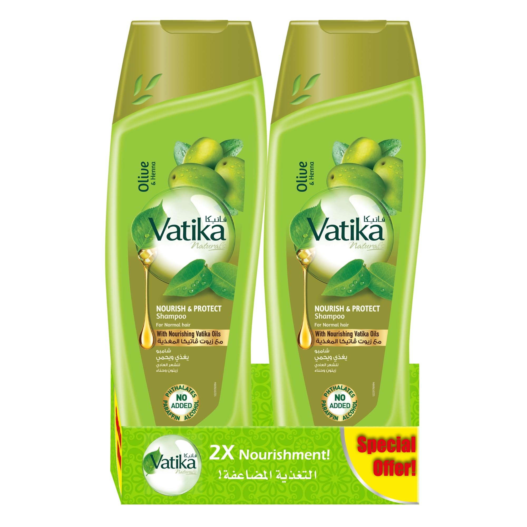 Naturals Nourish & Protect Shampoo (2x350ml) | Enriched with Olive & Henna Extracts | For Normal Hair | With Nourishing Vatika Oils | Super Value Pack of 2