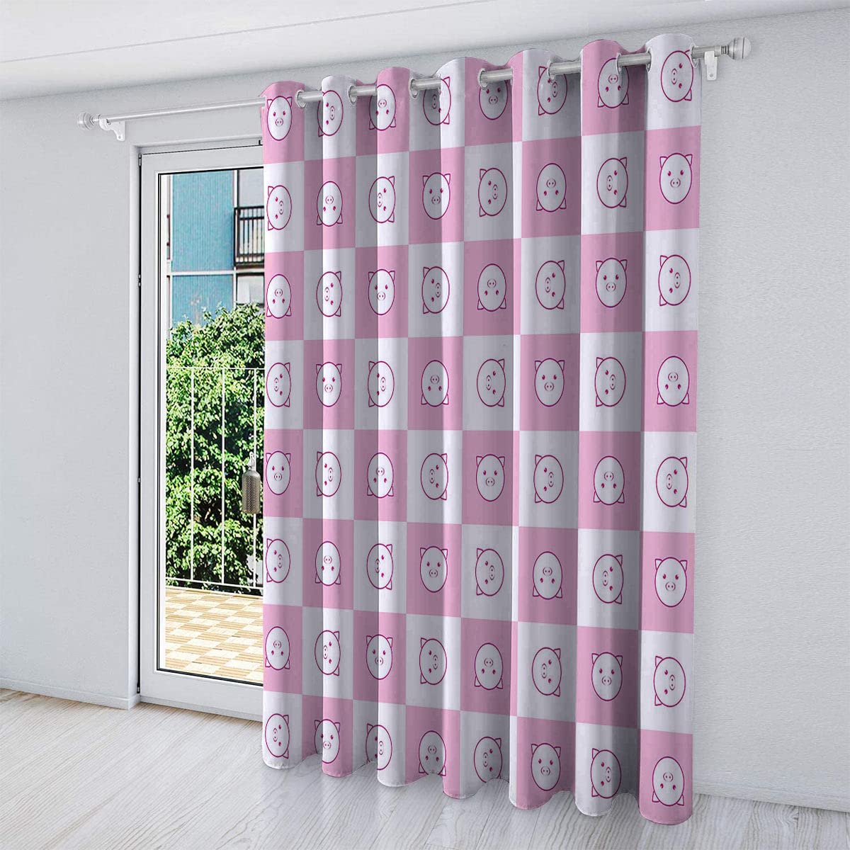 Amazon｜チェック柄遮光カーテン ベビー用 ピンク ホットピンク
