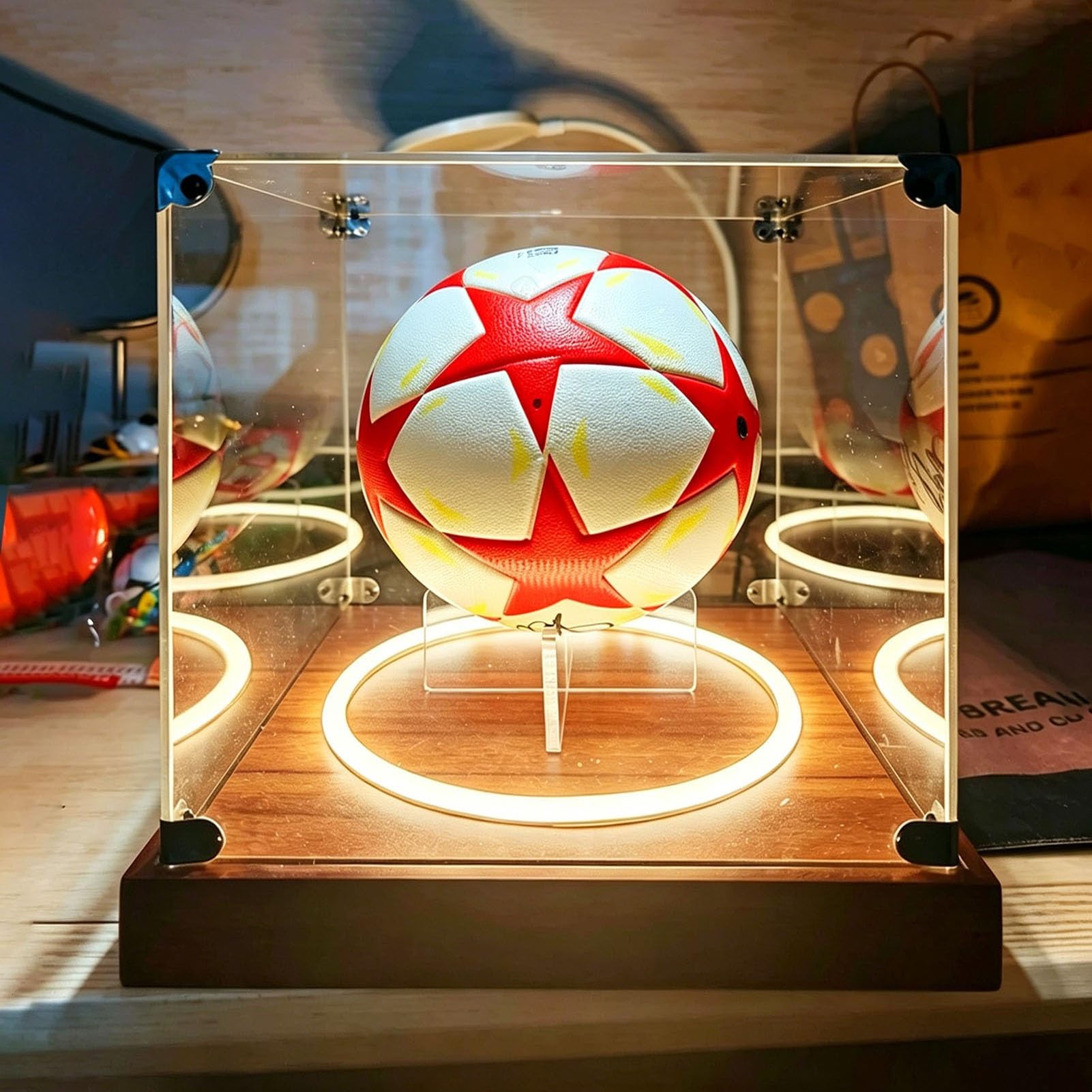 Vitrina de Acrílico Vitrina Acrílica Estándar Balones Voleibol 20 50 30Cm. Estuche Organizador Plástico Iluminación Balones Fútbol 21,8Cm. Expositor Cuadrado Transparente(20x20xH20cm/8x8x8in)