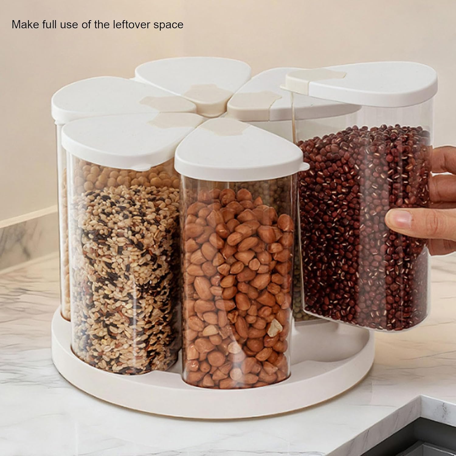 Rice Dispenser, 6 Grids Rotatable Countertop Grain Storage Container with Airtight Lid, for Oats Flour Corn Flakes Beans Cereal